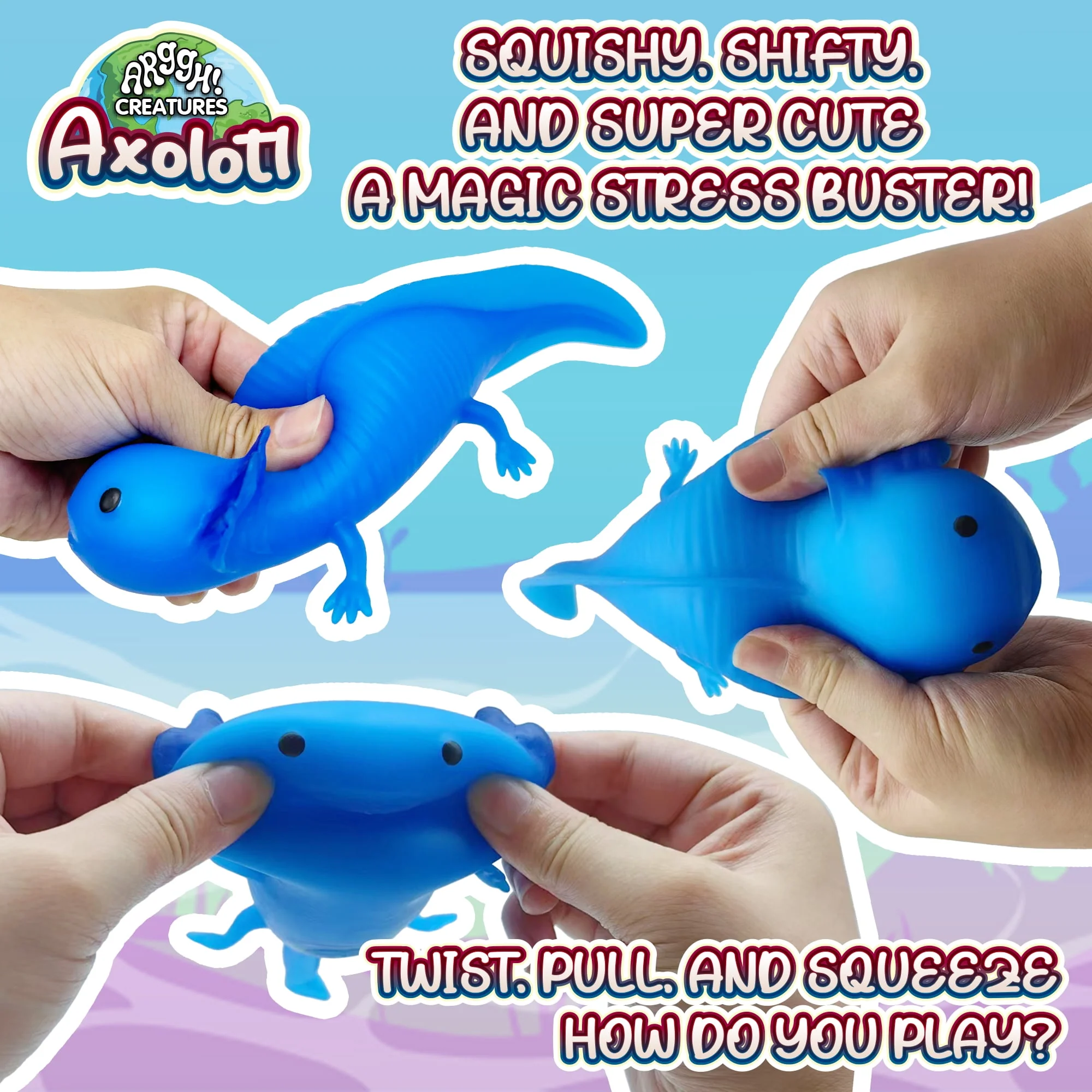 Power Your Fun Axolotl Classic Unisex Squeezable Amphibians Stress Ball, Single Piece, Blue - Axolotl Toys - Image 3