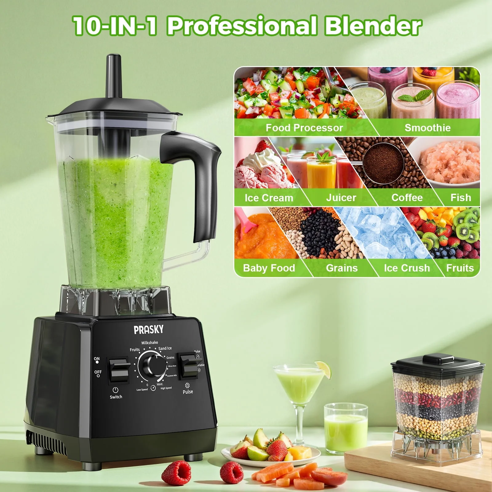 PRASKY BK688 68oz Capacity 1000W 6 Speeds Countertop Blender, Black - Image 4