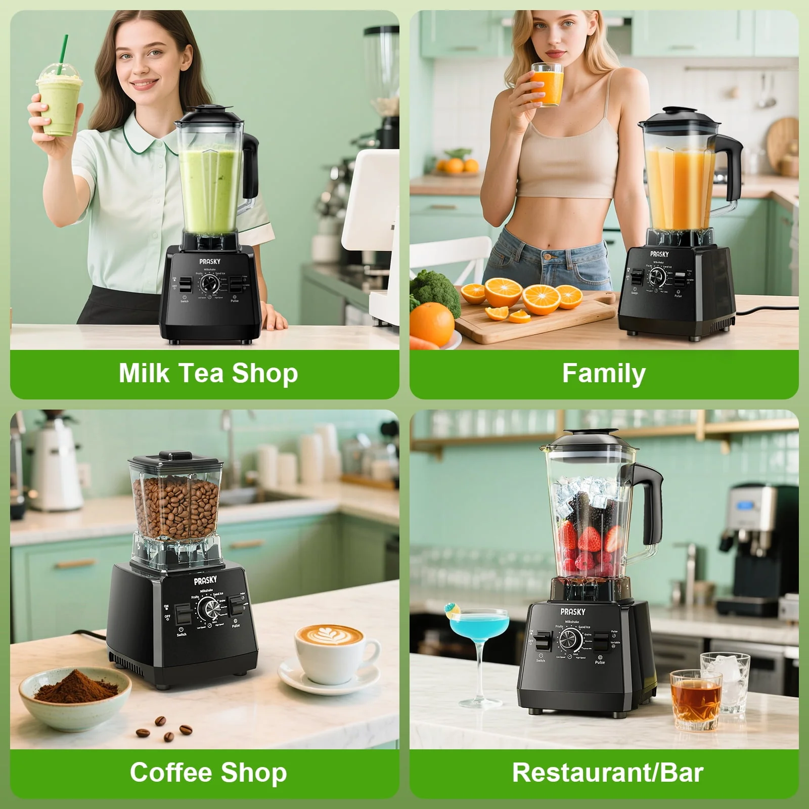 PRASKY BK688 68oz Capacity 1000W 6 Speeds Countertop Blender, Black - Image 5
