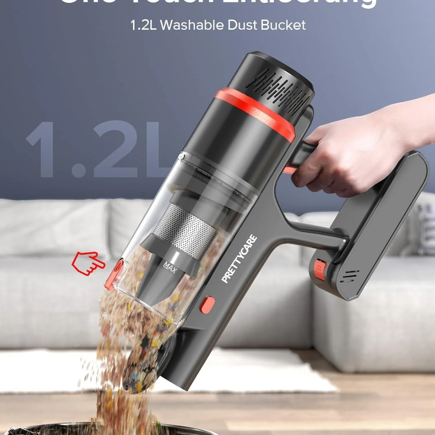 Prettycare Cordless Vacuum Cleaner with Brushless Motor for Home Pet Hair Carpet Hard Floor V1 - Image 3