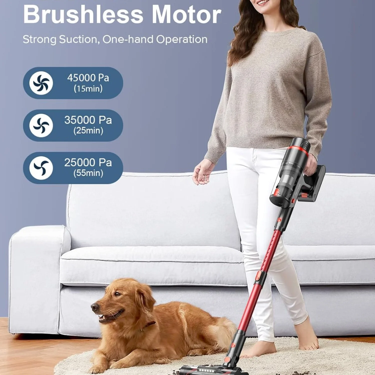 Prettycare Cordless Vacuum Cleaner with Brushless Motor for Home Pet Hair Carpet Hard Floor V1 - Image 4