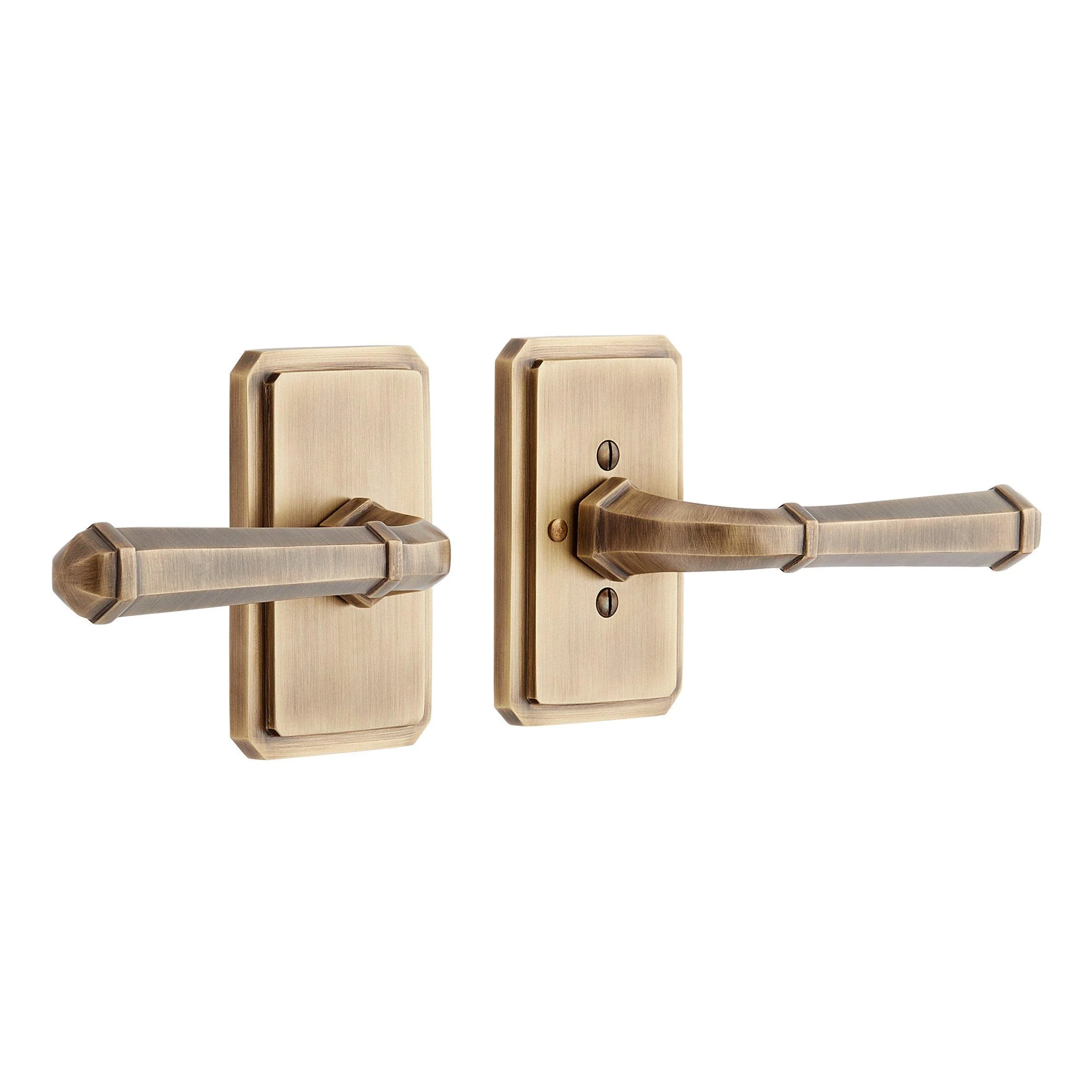 Privacy 2-3/8" Latch Set - Includes Latch, Privacy Pin, Strike Plate, Face Plate, Dust Box, Spindle, Screws - Antique Brass