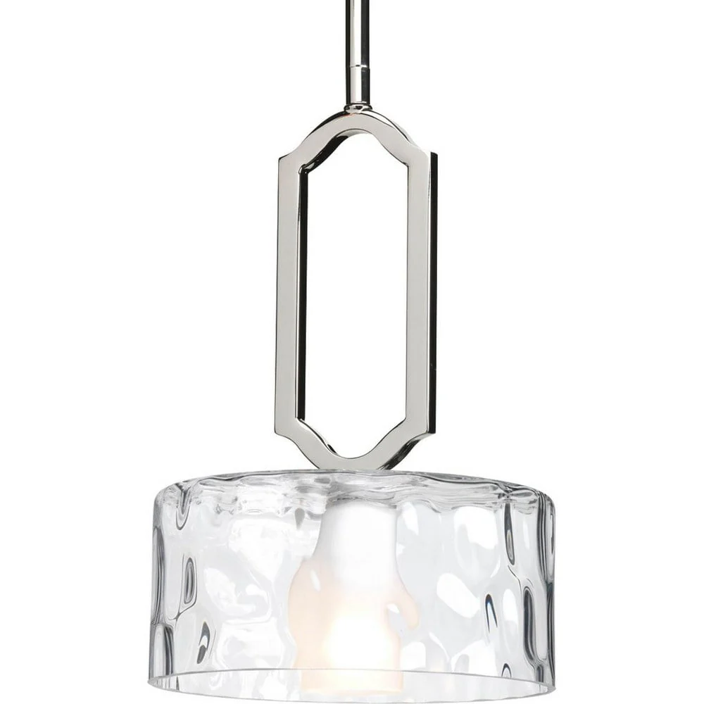 Progress Lighting Caress 1-Light Mini Pendant, Polished Nickel, Clear Water Glass Shade, Contemporary, P5306-104WB