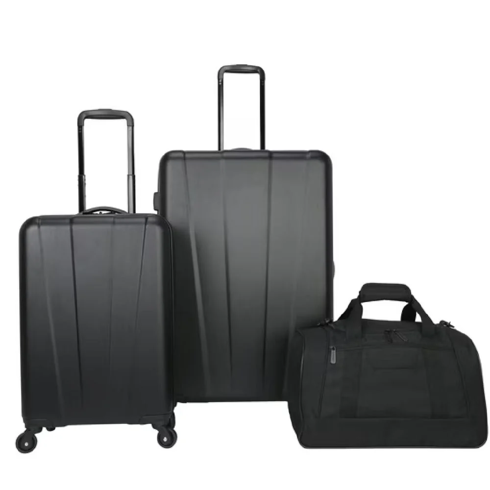 Protege 3 Piece Hardside Luggage Set, Black, 28" Checked Luggage, 20" Carry-On, 18" Duffel