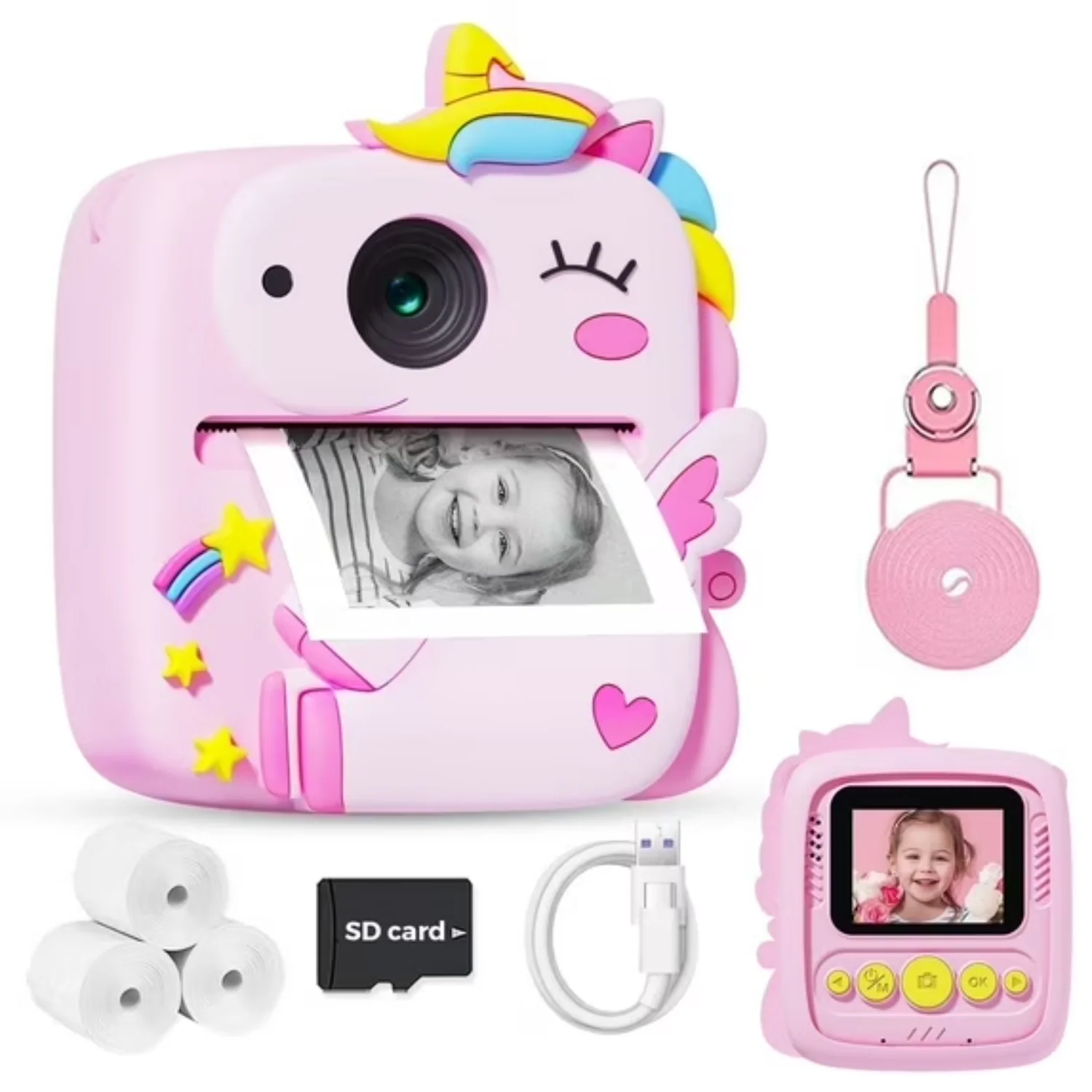 Prysyed Upgrade Kids Instant Digital Camera, 12MP Photos, 1080P HD Video, Thermal Instant Print, Pink