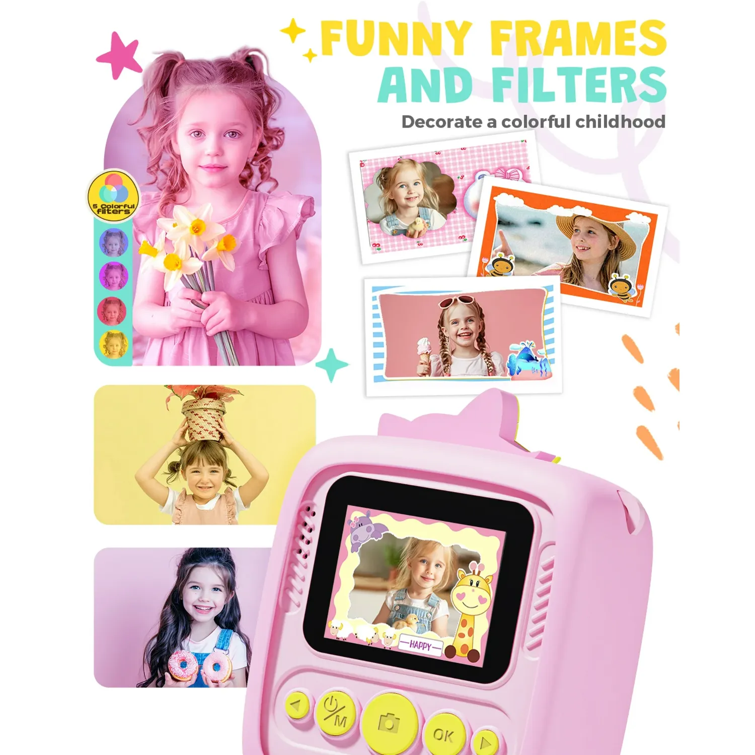 Prysyed Upgrade Kids Instant Digital Camera, 12MP Photos, 1080P HD Video, Thermal Instant Print, Pink - Image 4