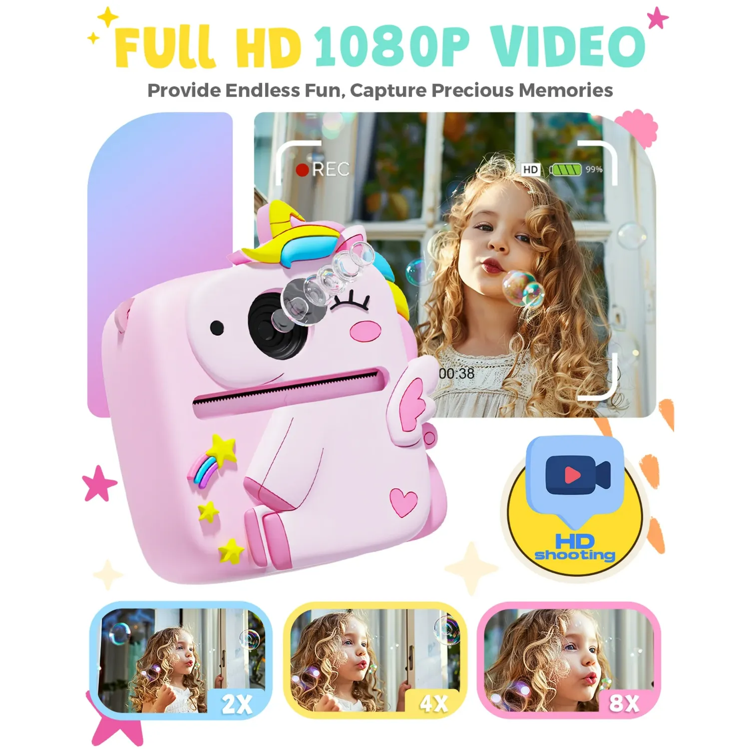 Prysyed Upgrade Kids Instant Digital Camera, 12MP Photos, 1080P HD Video, Thermal Instant Print, Pink - Image 5