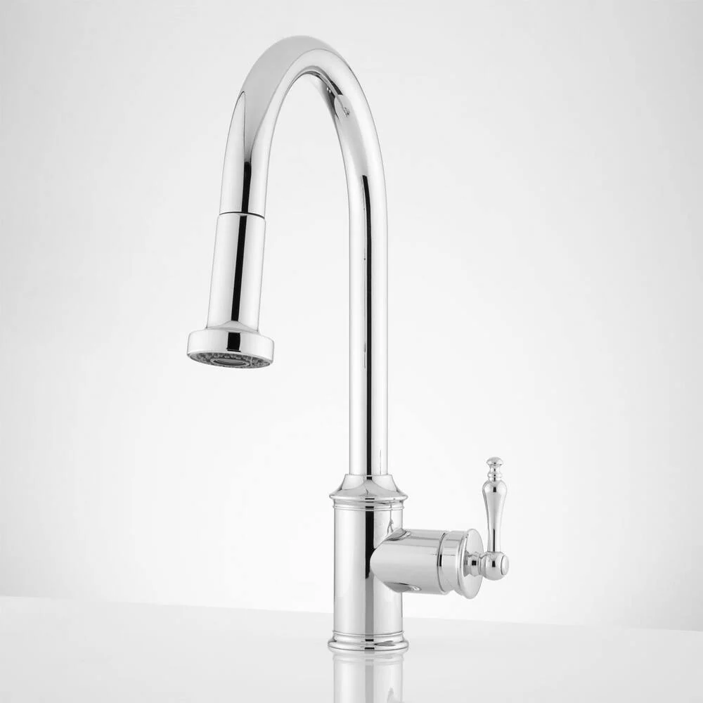 Pull-down kitchen faucet with magnetic head -with water supply hoses - no drain, no trap -brass construction - ceramic cartridge -UPC/NSF approved - Lead Free - Max 1.8GPM at 60psi - Chrome