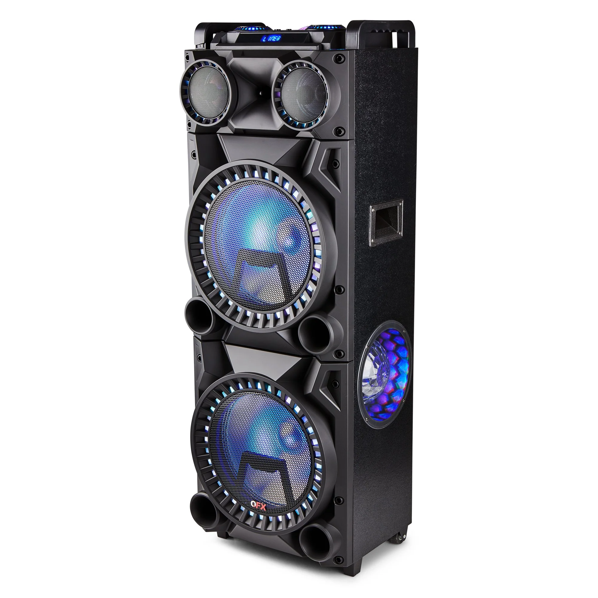 QFX PBX-1215 Dual 12" Floorstanding Bluetooth Speaker with Party Lights, Includes Microphone, Black - Image 4