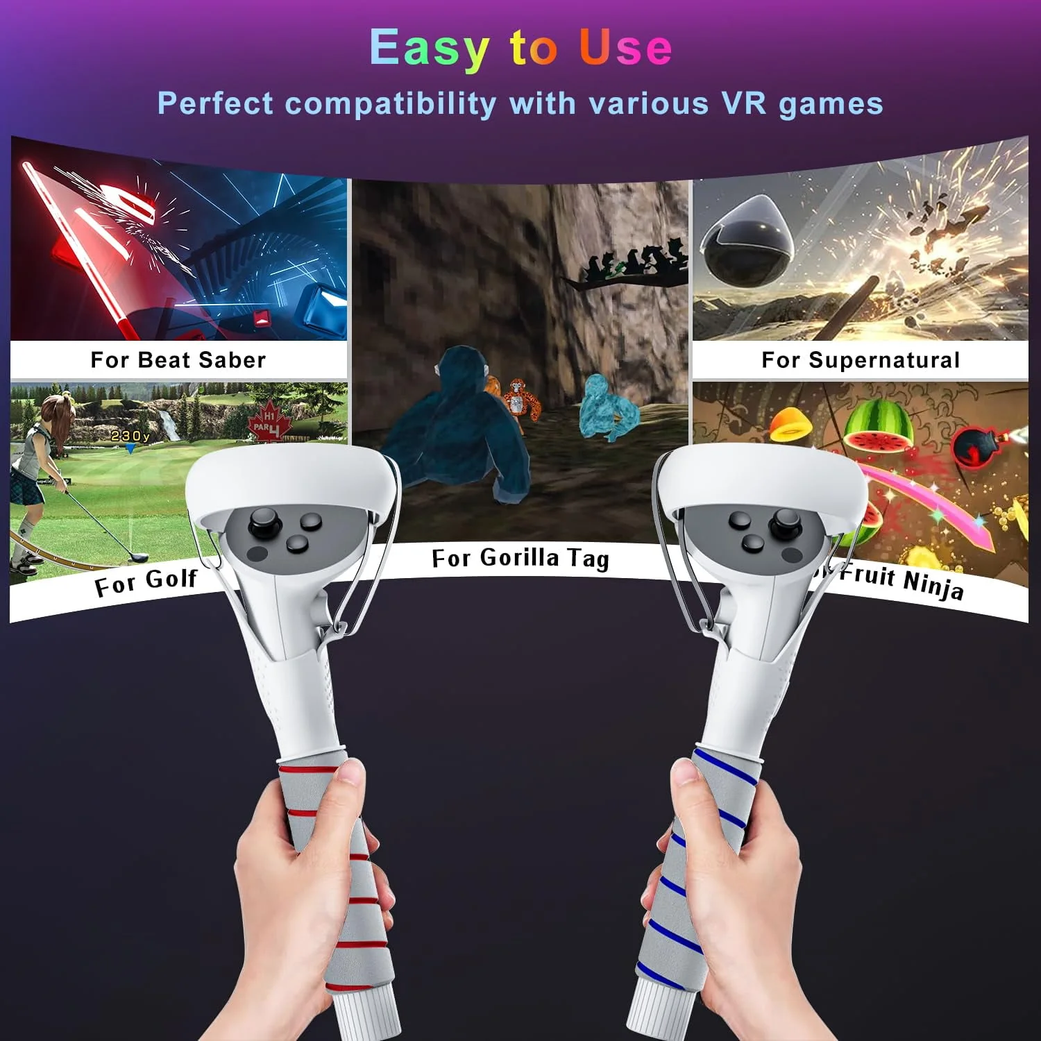 Qoosea 2 Controller Handle Attachments Dual Extension Grips for Meta Quest 2 VR Games, Soft Sponge, Detachable Long and Double Handle, Black - Image 3