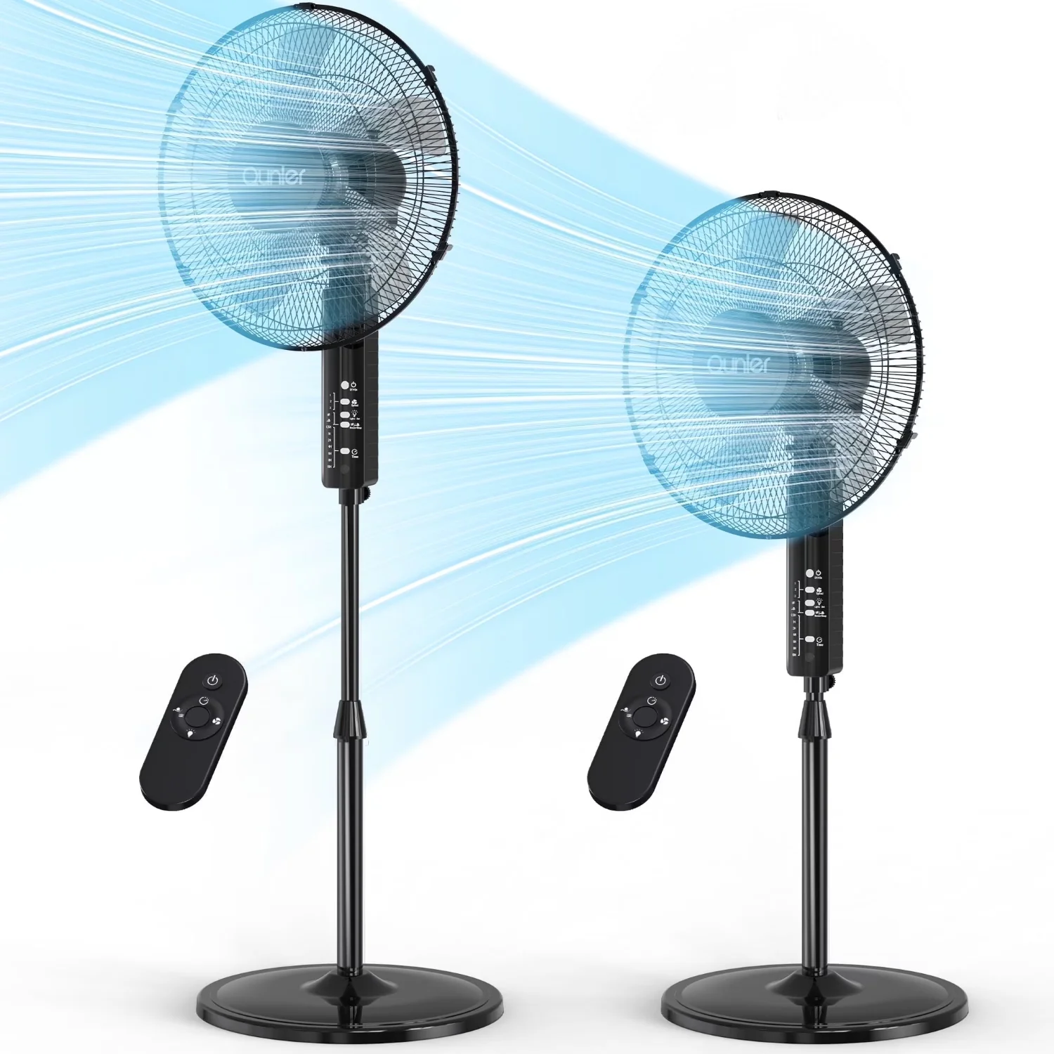 Qunler FS16R-1908KR5 16" Pedestal Fan with Remote, 3-Speed Oscillating Fan, Adjustable Height and Tilt, Gray (2-Pack)
