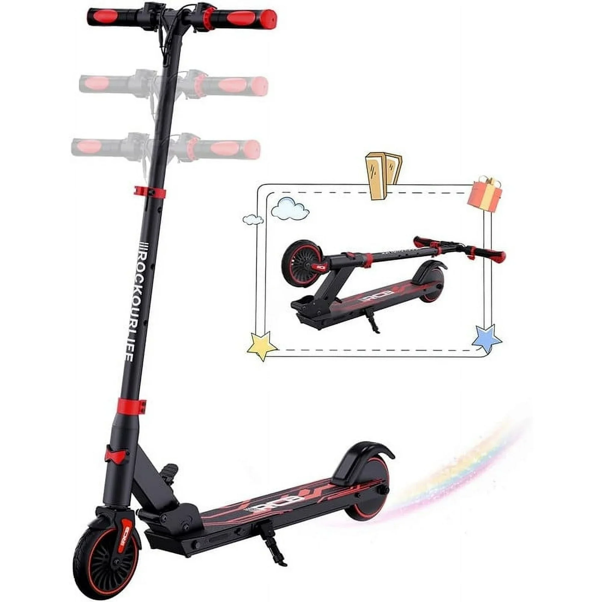 RCB HB21 Electric Scooter for Kids Ages 8+ Lightweight and Foldable 150W Motor Max 10 Mile & 12.5Mph Double Brake Adjustable Height Anti-Slip Handleba