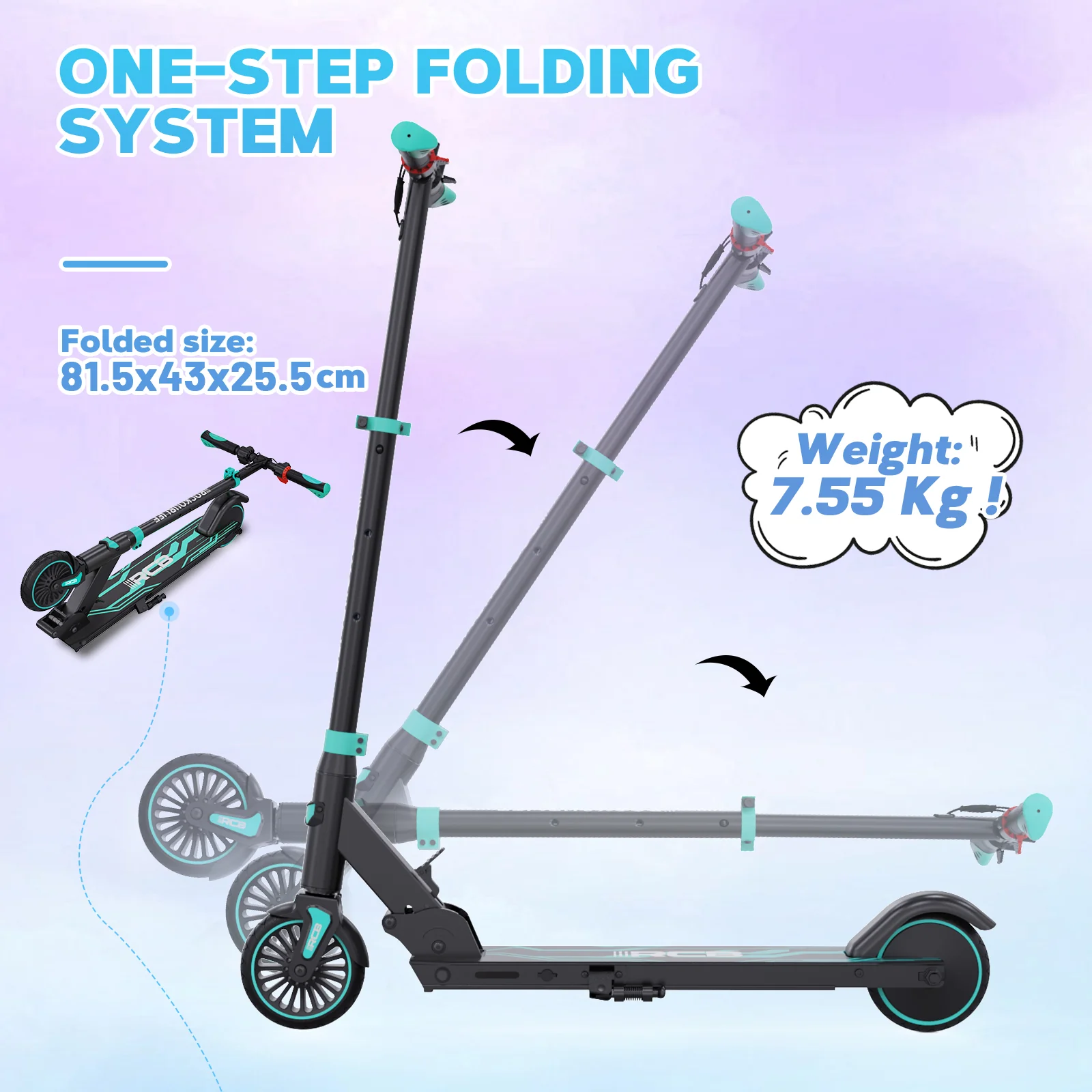 RCB R15 Lightweight & Foldable 12.5Mph Electric Scooter, Blue - Image 2