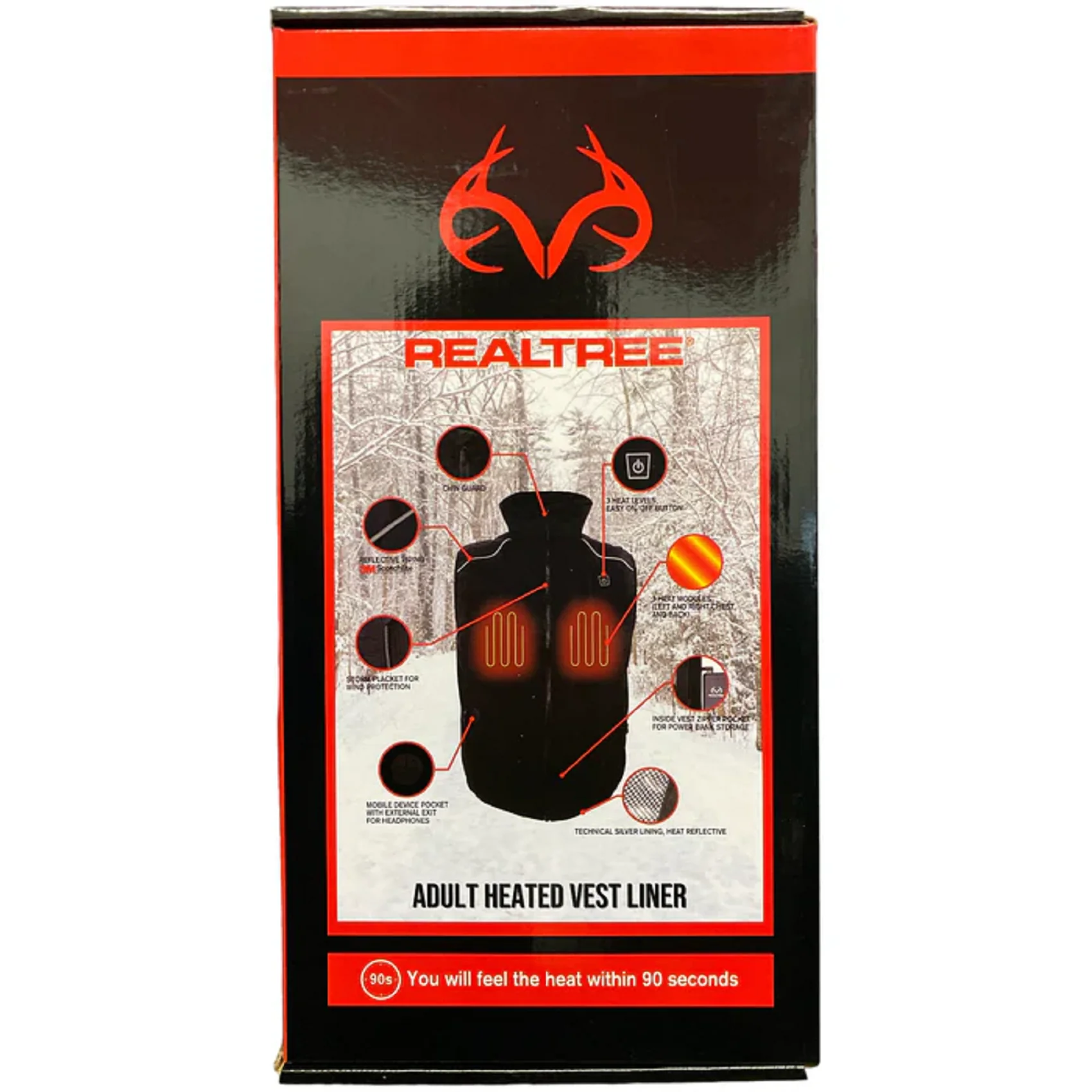 Realtree Adult Heated Vest Liner with Rechargeable Power Bank, Black, Men M, Women L