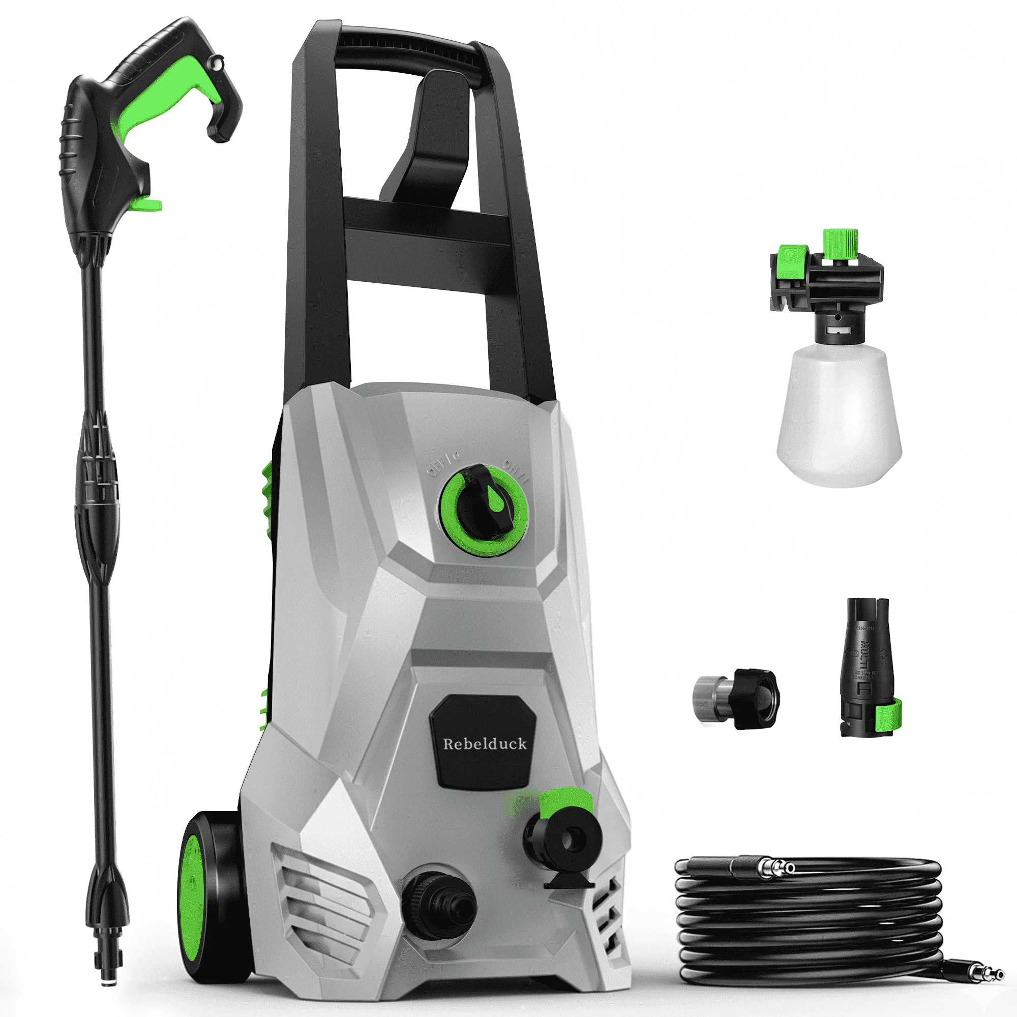 Rebelduck PW01GG 4000 PSI Electric Pressure Washer, 2.6 GPM, 4-in-1 Adjustable Nozzle 0-120, Foam Cannon, 23 ft Hose, 35 ft Power Cord, Portable with Wheels