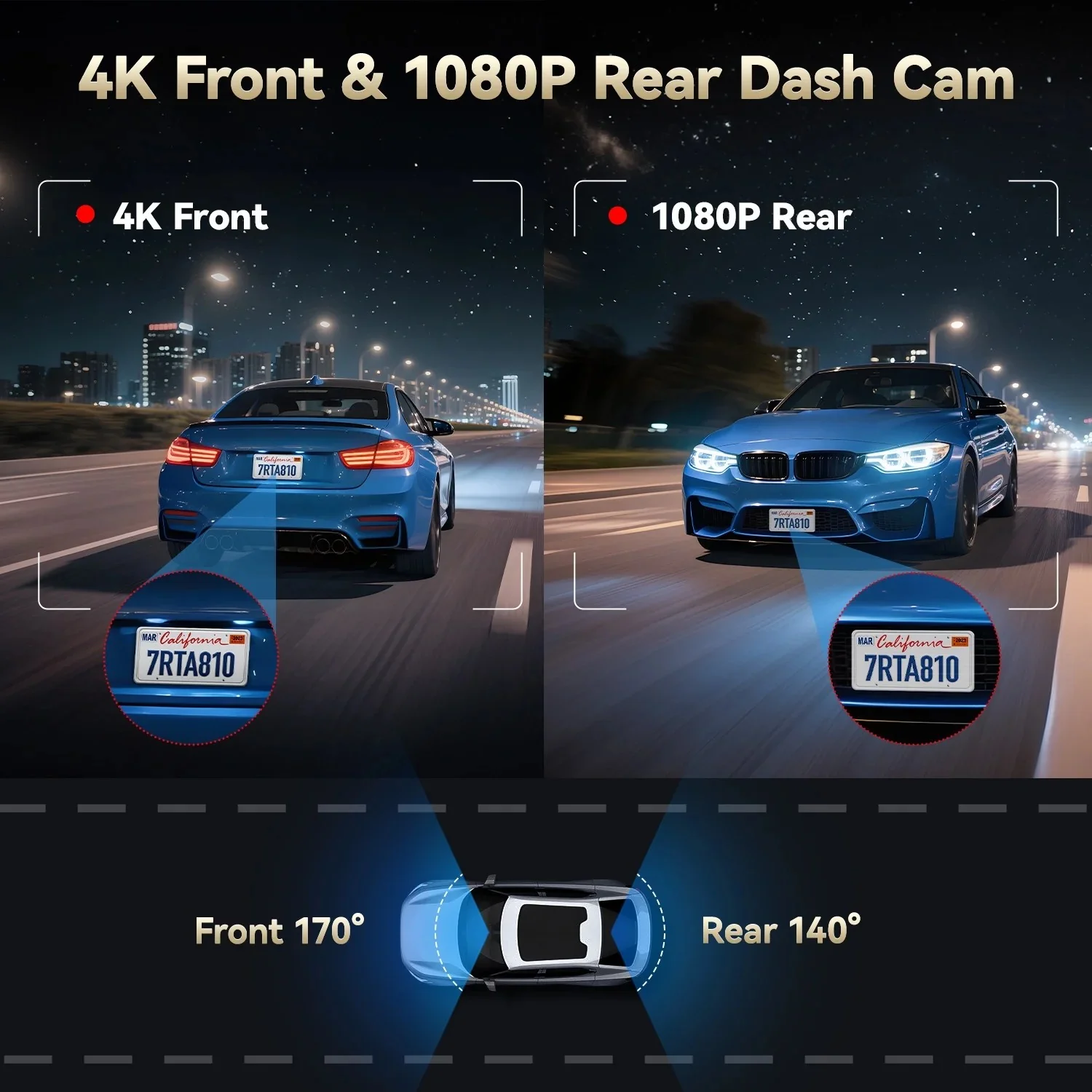 REDTIGER A8 4K Dash Cam 4K Dash Cam Front and Rear, 3.18" IPS Touch Screen Car Camera with AI-Powered - Image 2