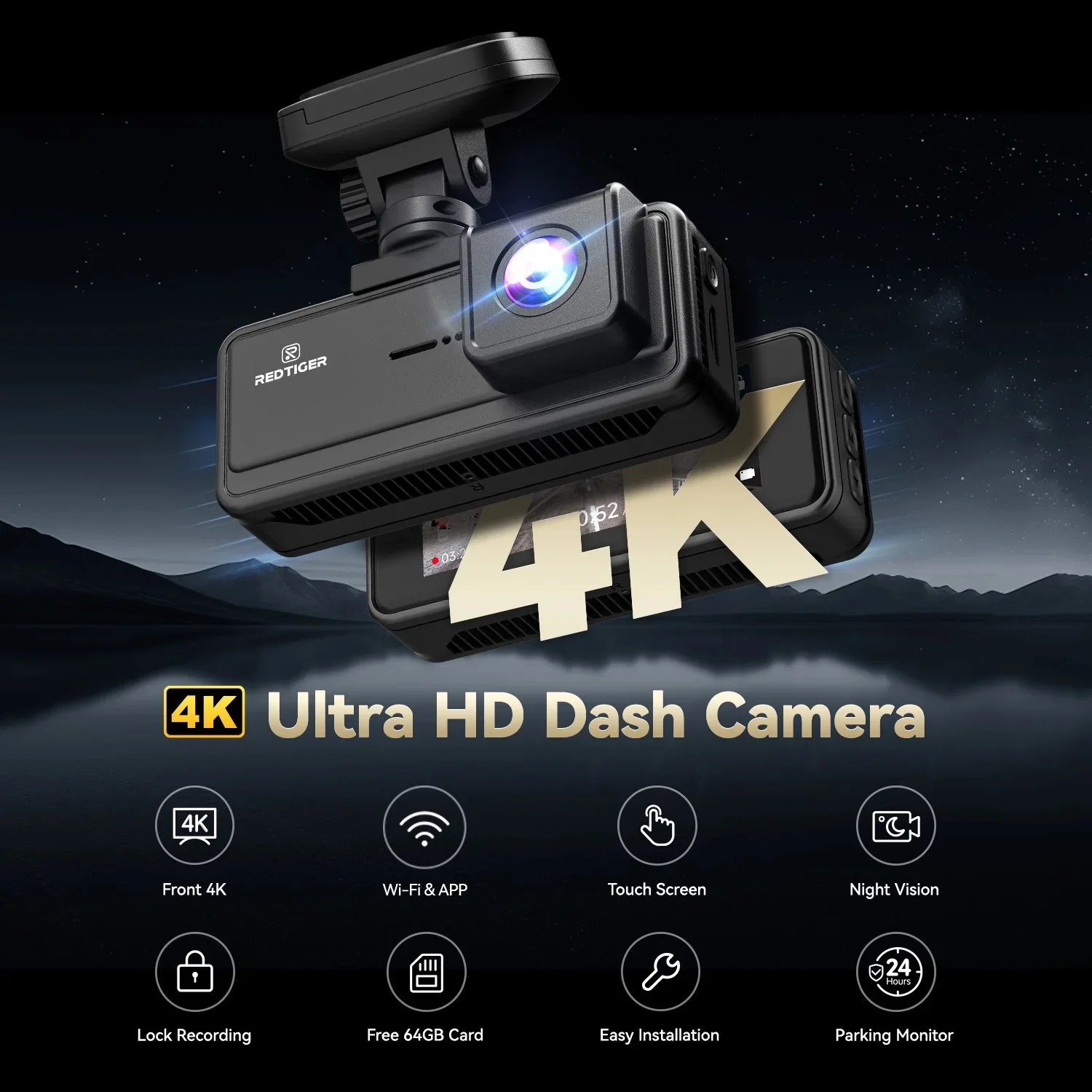 REDTIGER A8 4K Dash Cam 4K Dash Cam Front and Rear, 3.18" IPS Touch Screen Car Camera with AI-Powered - Image 3
