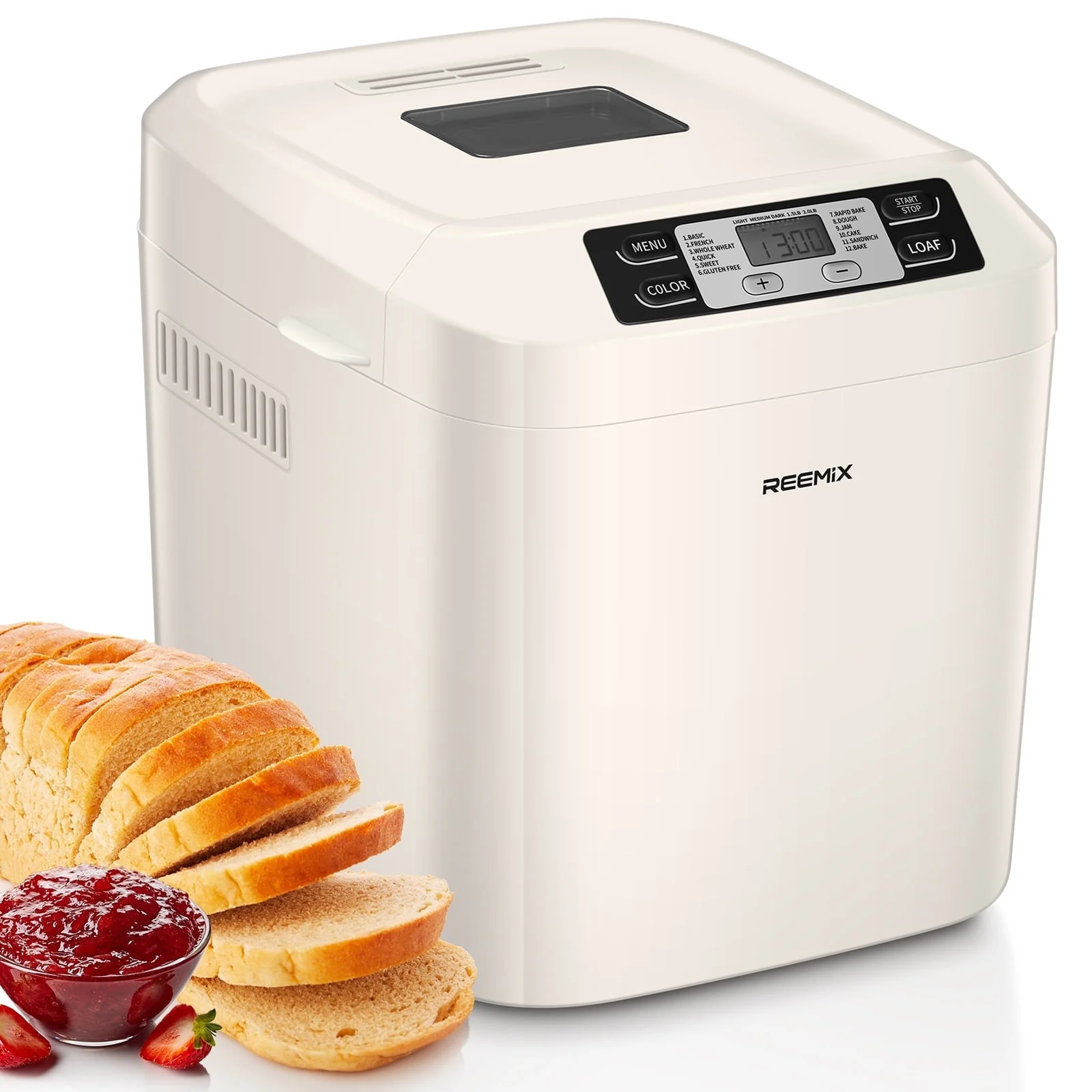 Reemix Bread Maker, 2lb Capacity, 12 Presets Including Gluten-Free, 13-Hour Delay Timer, Automatic Shut-Off, Black