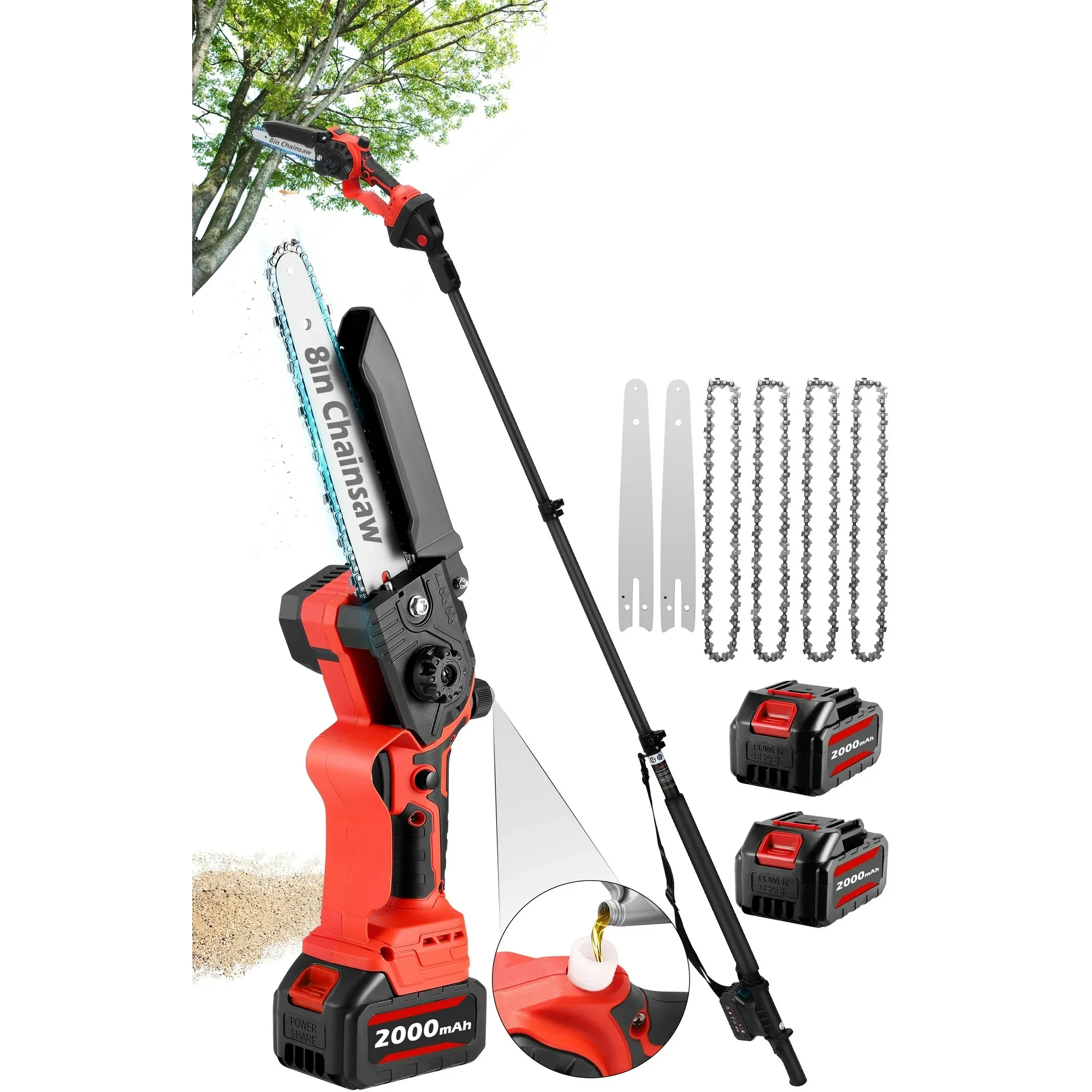 RELOIVE RELOIVE745613 2-in-1 Cordless Pole Saw & 8" Electric Mini Chainsaws