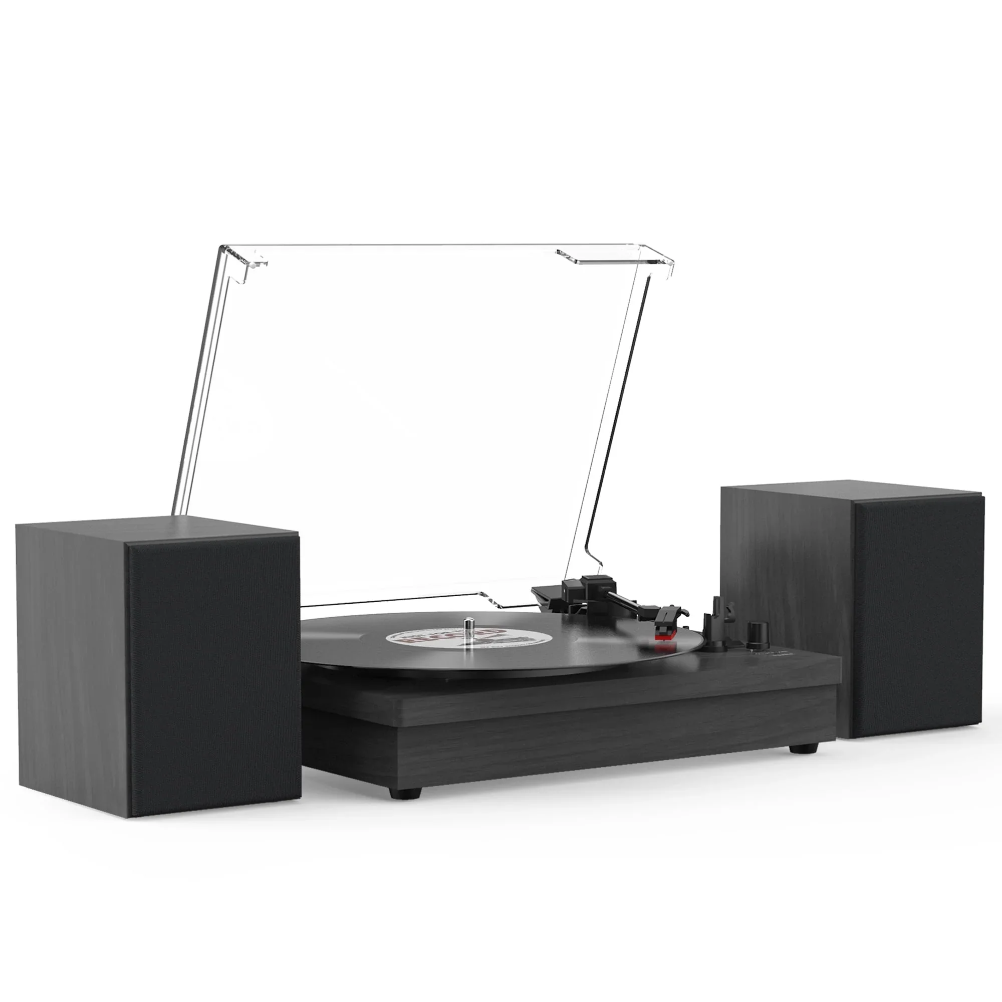 RetroAudio W05 Vinyl Record Player Bluetooth Turntable with External Speakers, Black