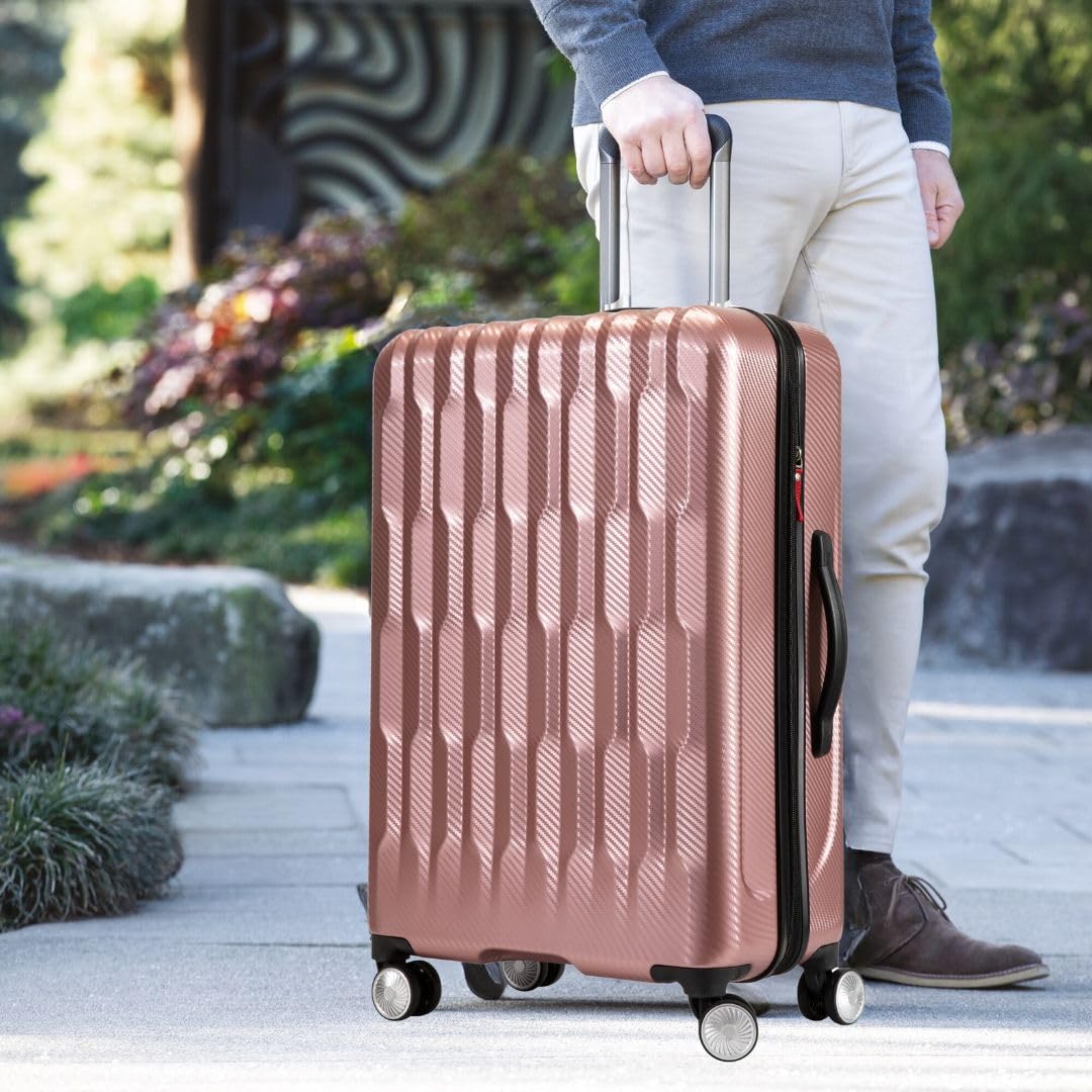 Ricardo Beverly Hills Lombard Hardside Large Checked Luggage, Expandable, Rose Gold, 29-Inch, 360 Dual Spinner Wheels, Telescoping Handle - Image 3