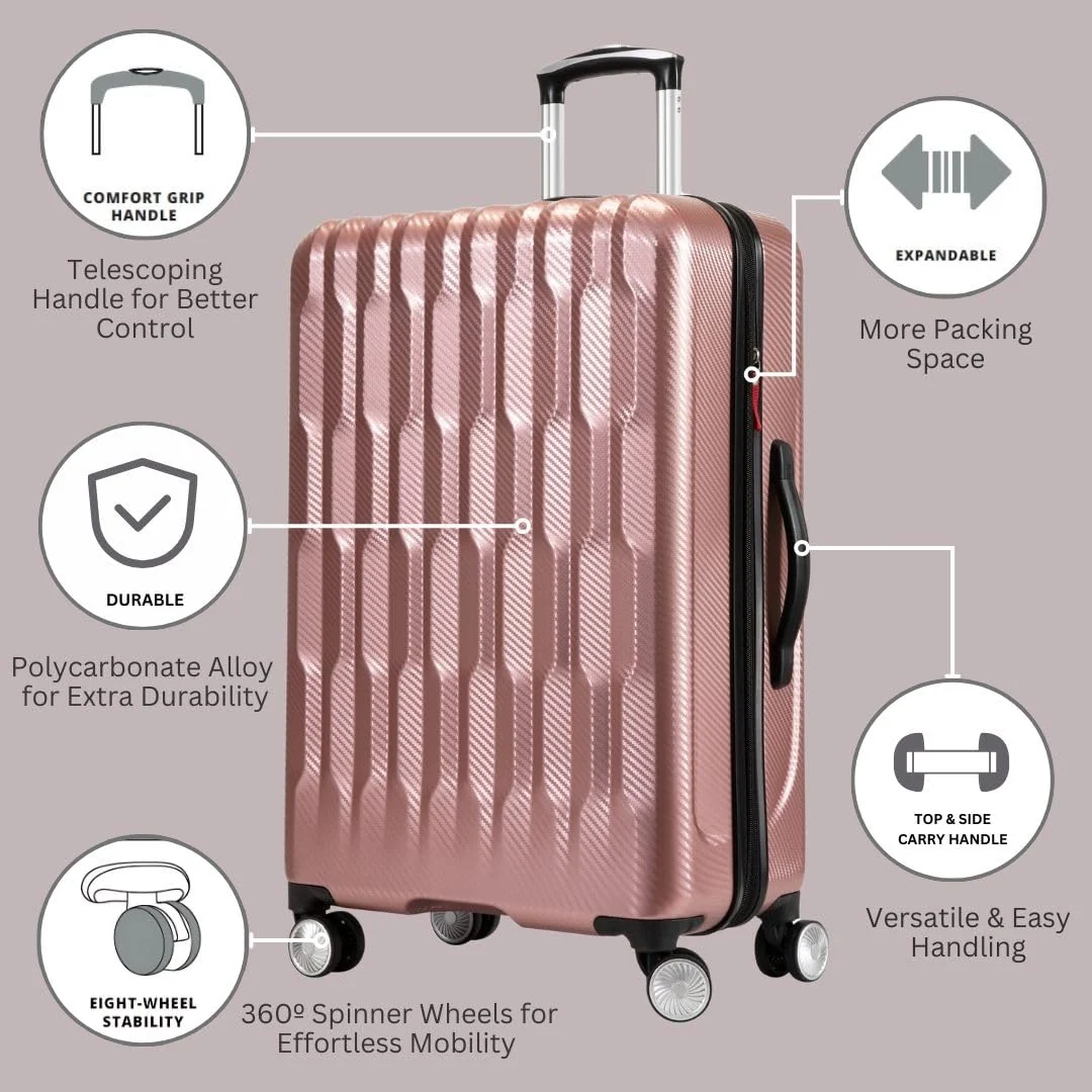Ricardo Beverly Hills Lombard Hardside Large Checked Luggage, Expandable, Rose Gold, 29-Inch, 360 Dual Spinner Wheels, Telescoping Handle - Image 5