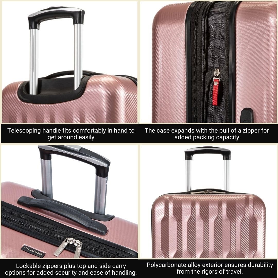 Ricardo Beverly Hills Lombard Hardside Large Checked Luggage, Expandable, Rose Gold, 29-Inch, 360 Dual Spinner Wheels, Telescoping Handle - Image 7