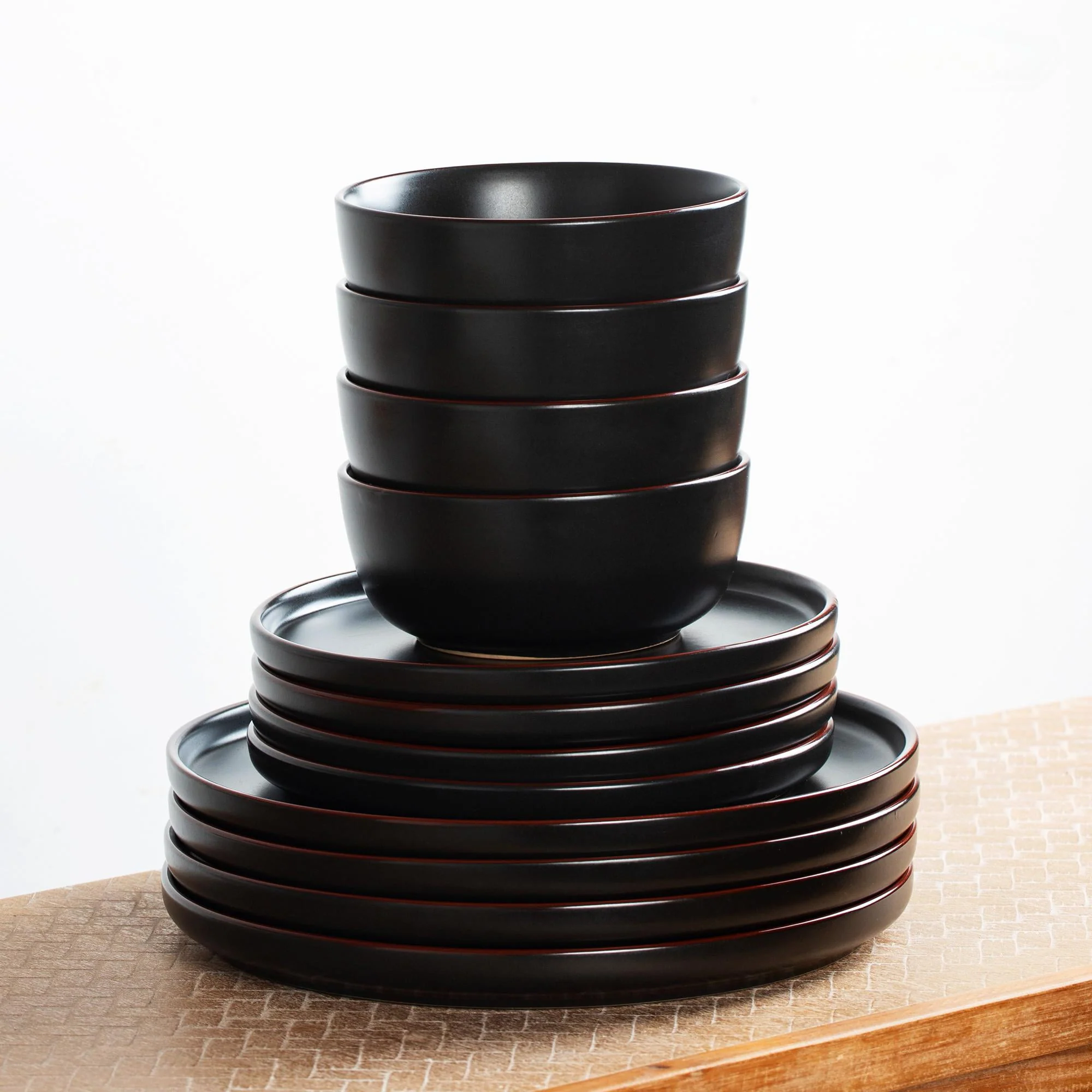 Famiware RichMount 12-Piece Matte Black Dinnerware Set with Plates & Bowls - Image 3