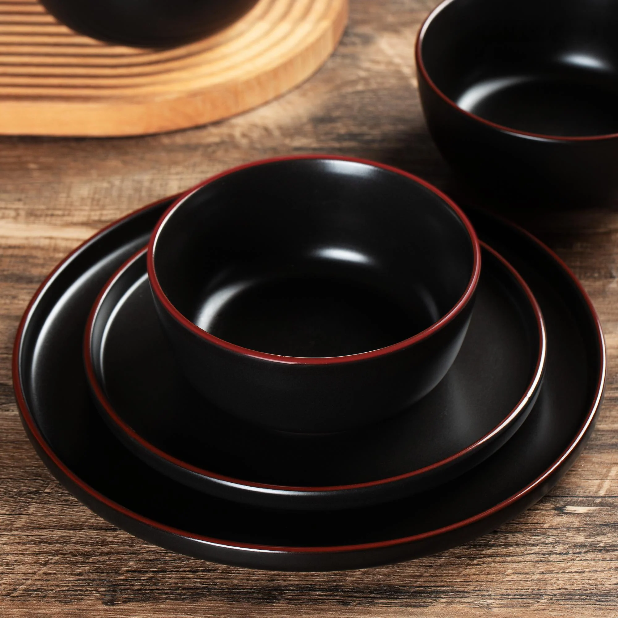 Famiware RichMount 12-Piece Matte Black Dinnerware Set with Plates & Bowls - Image 4