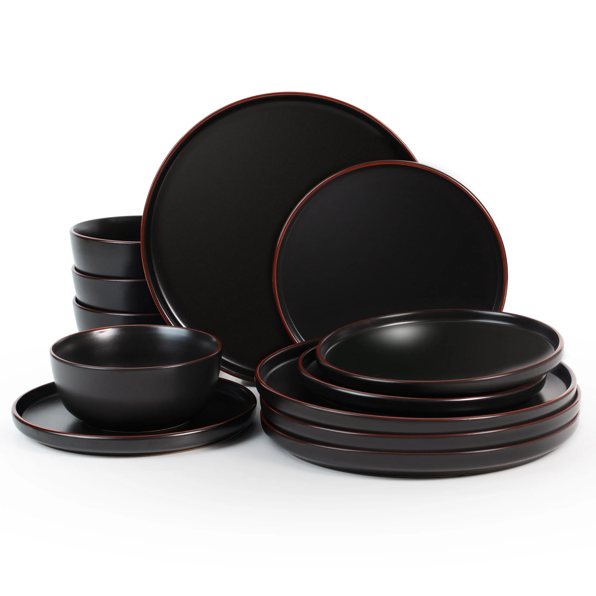 Famiware RichMount 12-Piece Matte Black Dinnerware Set with Plates & Bowls - Image 6