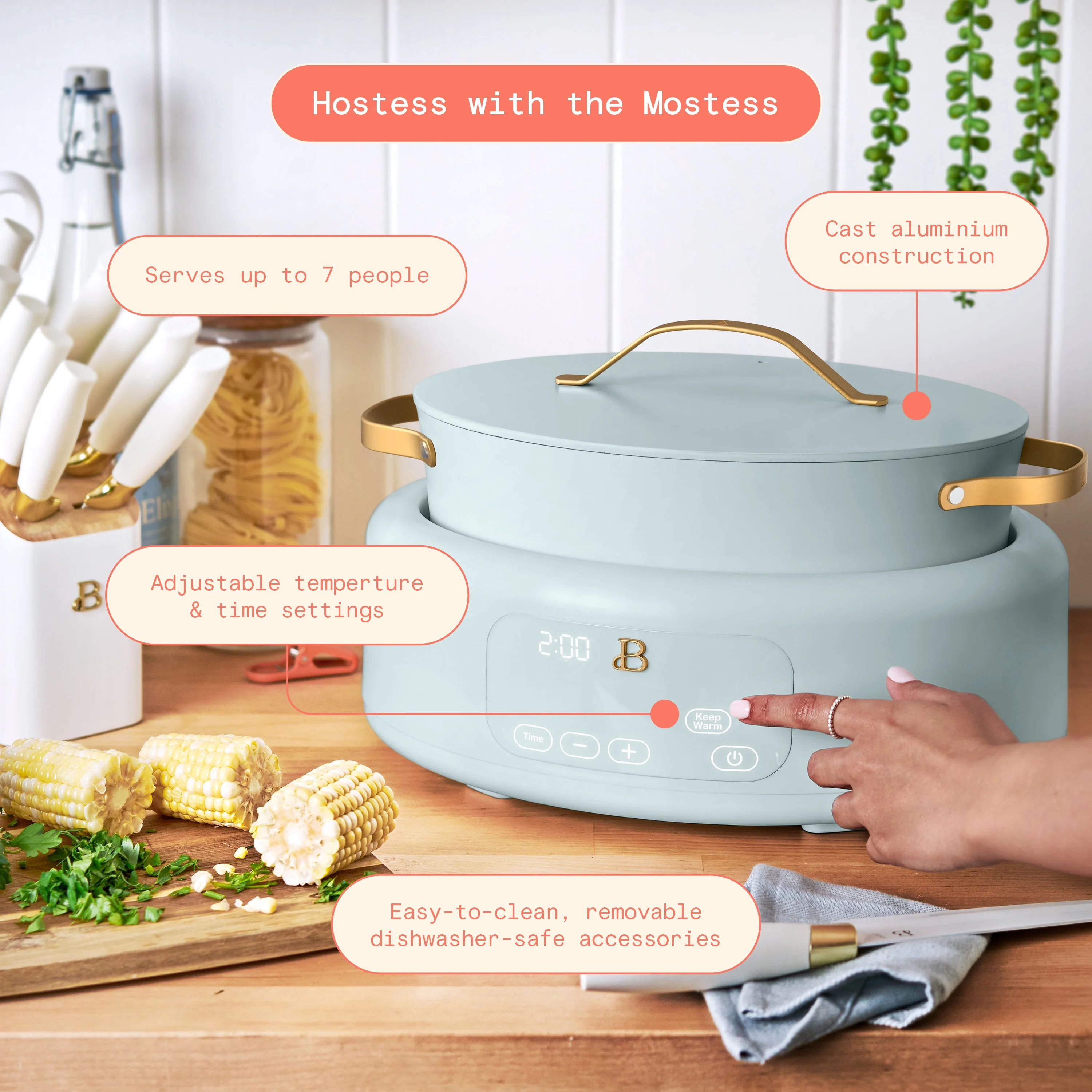 Made By Gather Beautiful 10-in-1 6 Qt Electric Multi-Cooker with 7 Preset Functions Hydrangea 29453 - Image 5