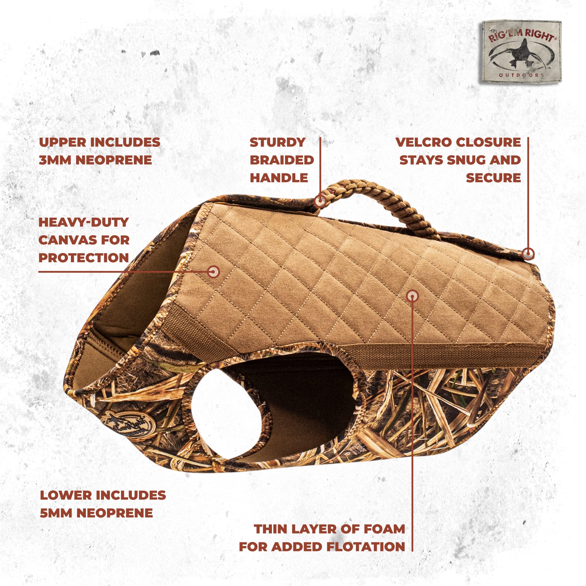 Rig'Em Right Bloodline Elite Dog Vest, 3-Layer Neoprene Construction with Flotation Foam, Heavy-Duty Canvas, Braided Handle, Mossy Oak Habitat, Medium - Image 2