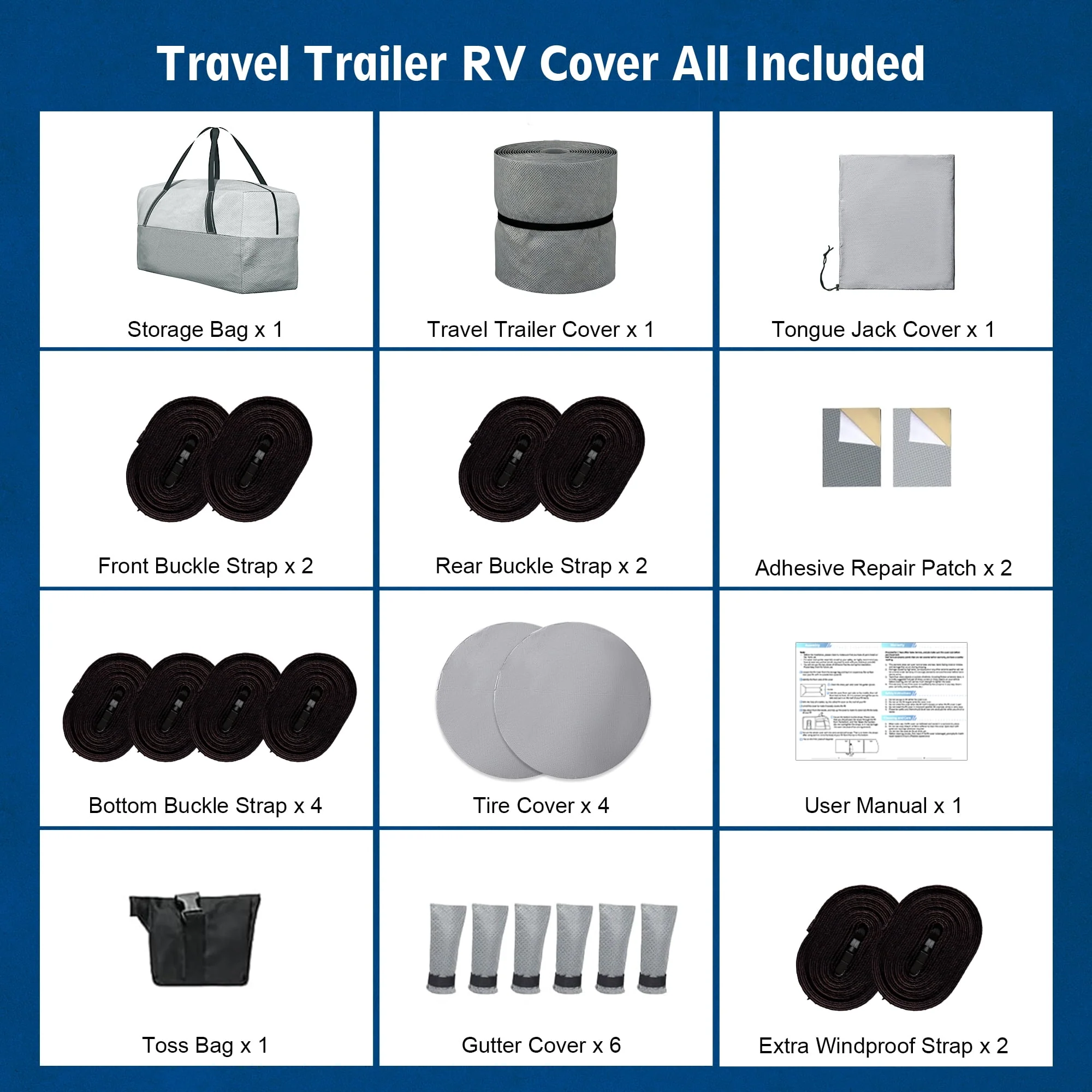 RIVERGRIT Travel Trailer RV Cover, Upgraded 7-Layer Non-Woven Waterproof Windproof Fabric, Blue, Fits 24-27FT, Includes Extra Straps and Tire Covers - Image 2