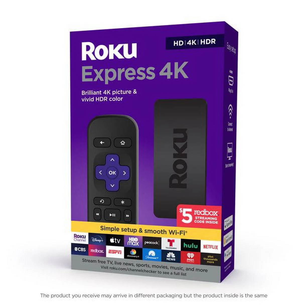 Roku Express 4K Streaming Player, 4K/HD/HDR Support, Smooth Wi-Fi, Premium HDMI Cable Included, Compact Design