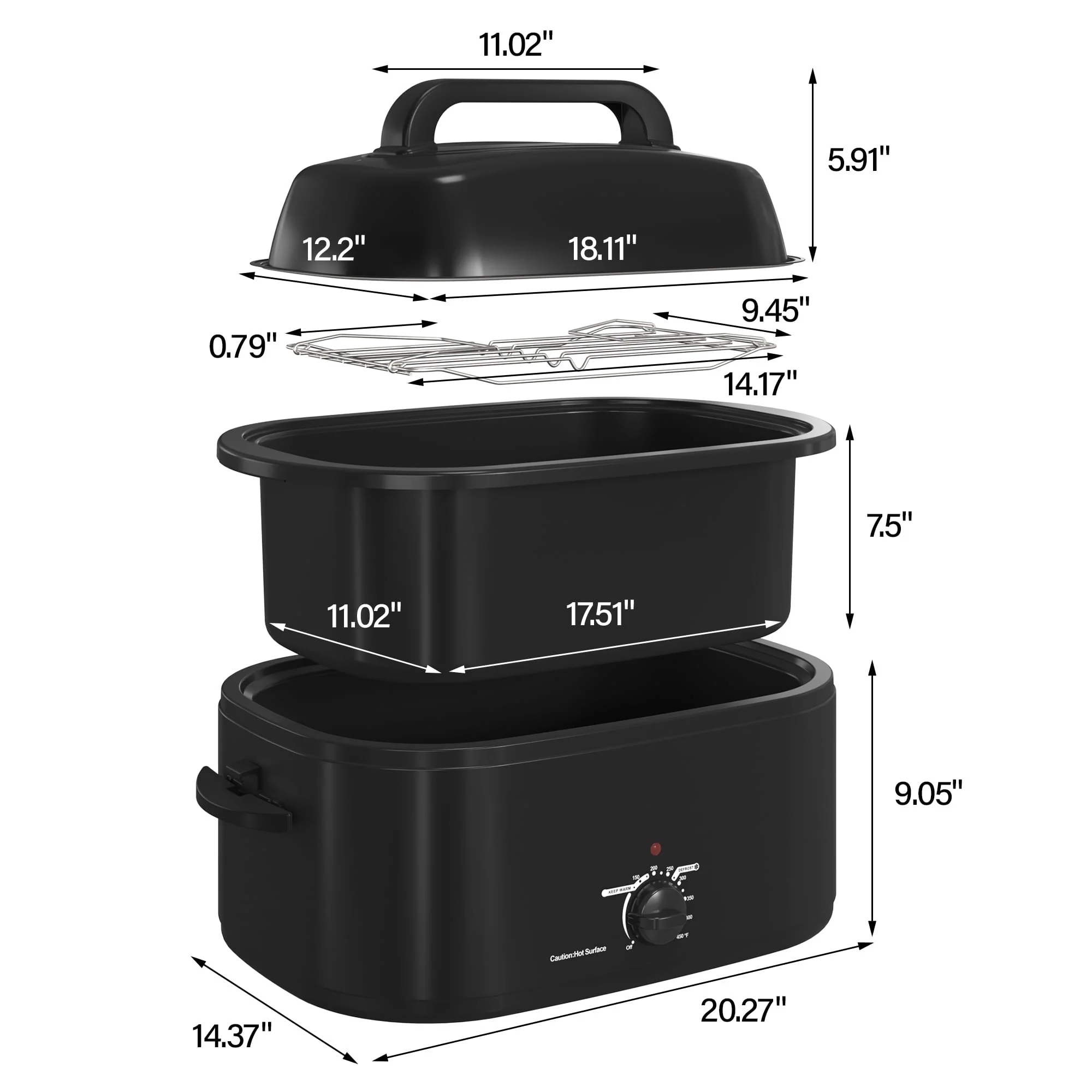 RoyalCraft Z-ER 26QT Electric Turkey Roaster Oven w/Visible Glass Lid, Black - Image 2