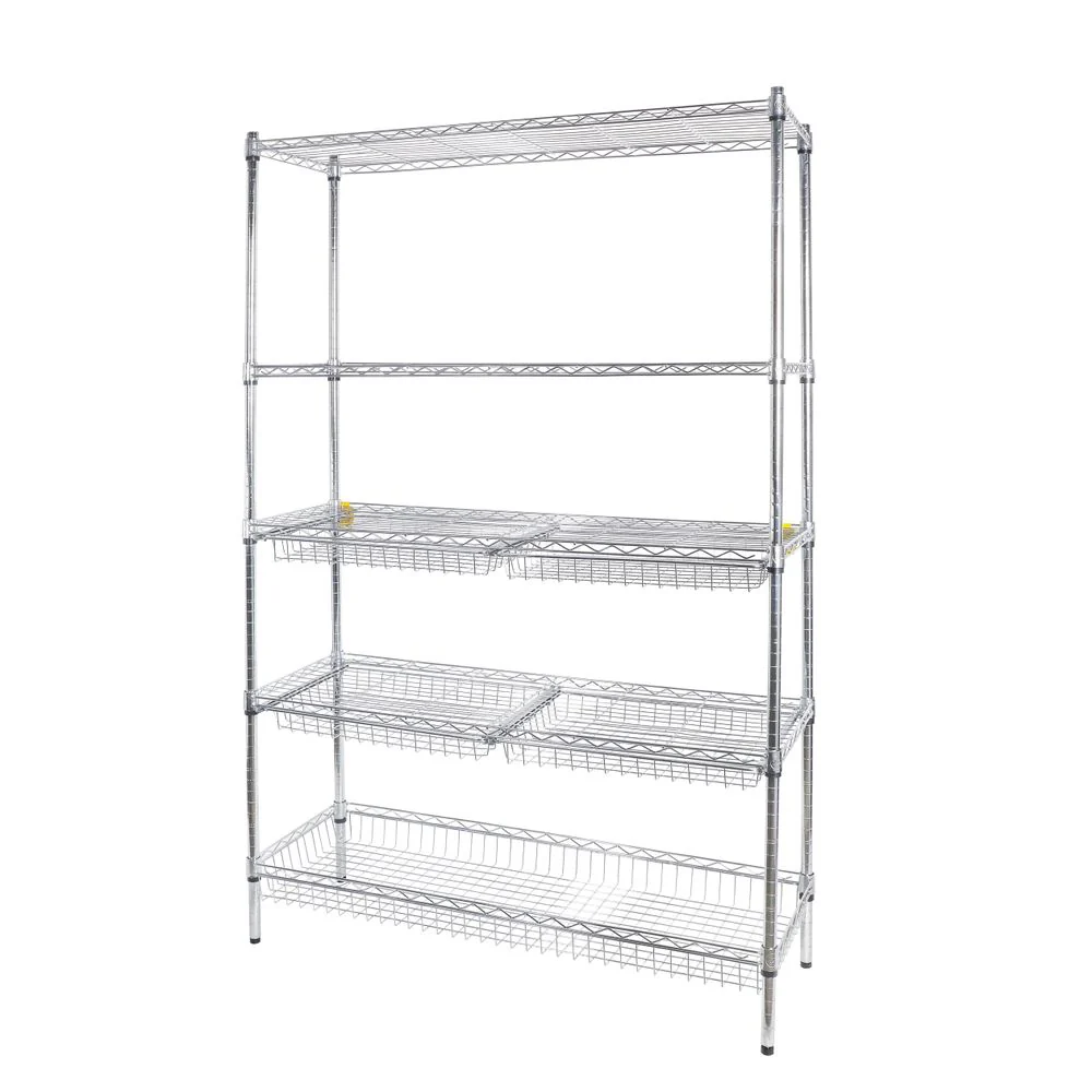 Rubbermaid 85030C 5-Tier Chrome Deluxe Wire Shelving Unit with Drawers & Basket