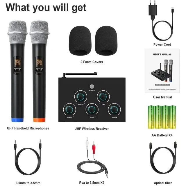Rybozen Portable Karaoke Microphone Mixer System w/Dual UHF Wireless Microphones, Black - Image 2