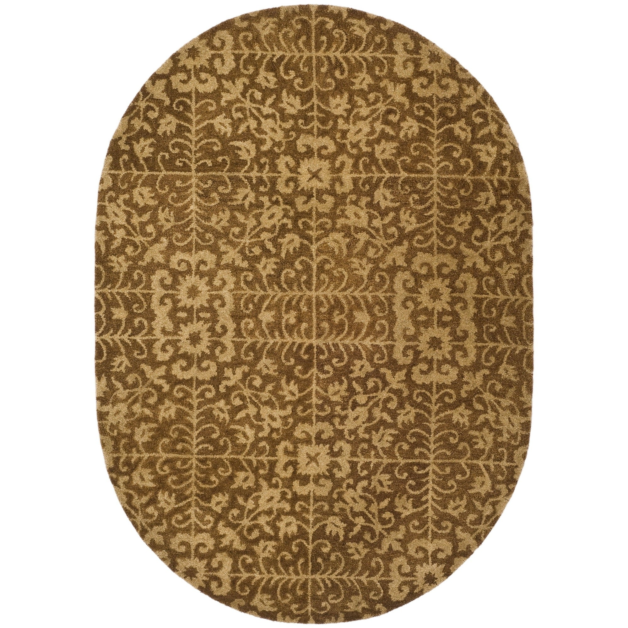 SAFAVIEH AT411A-5OV Antiquity Katelynn Geometric Wool Area Rug, Gold/Beige, 4'6" x 6'6" Oval