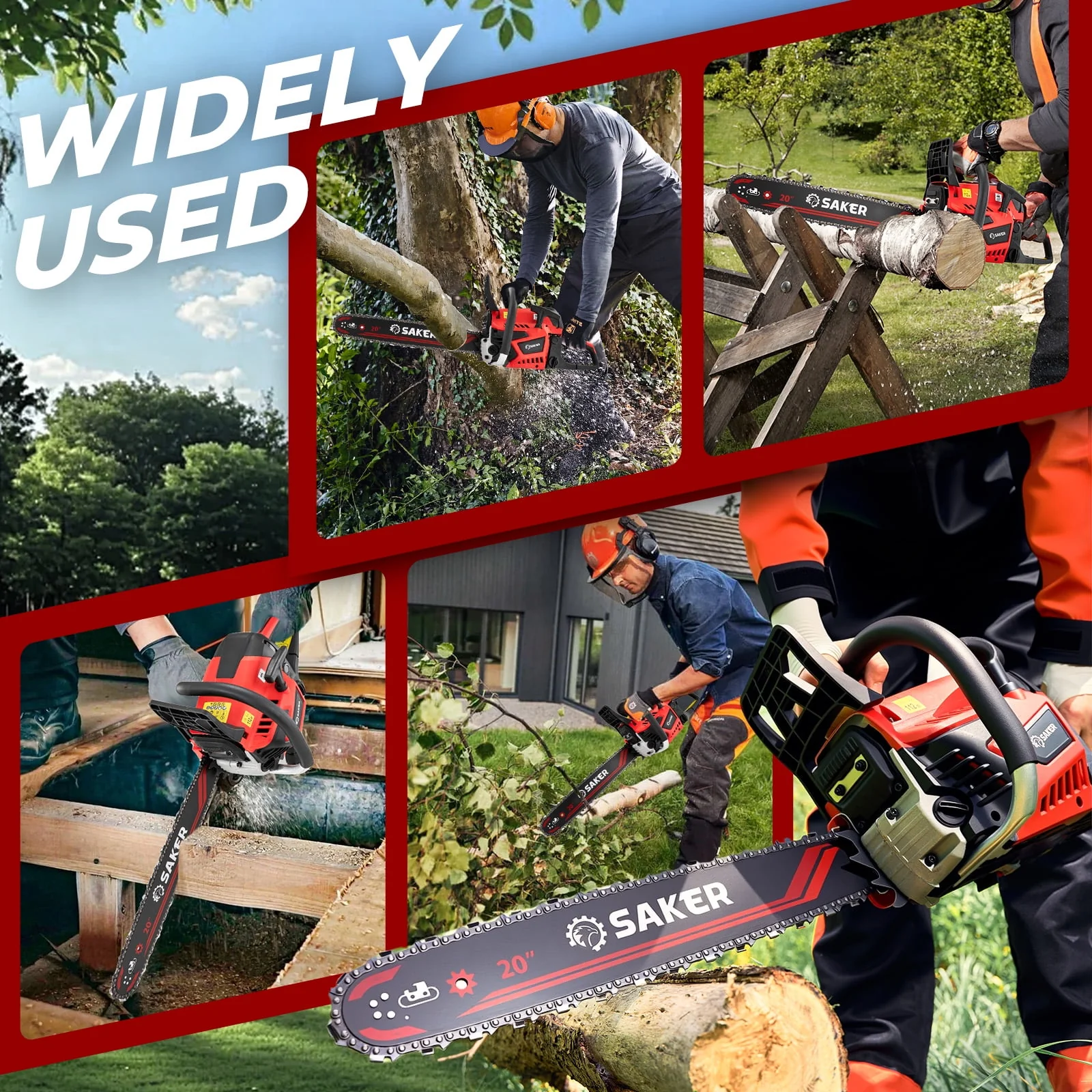 Saker 58cc Gas Chainsaw, 3.2HP 2-Cycle Engine, 20-Inch Manganese Steel Bar, Anti-Vibration Rear Handle, Safety Chain Brake, Model 5800 - Image 5