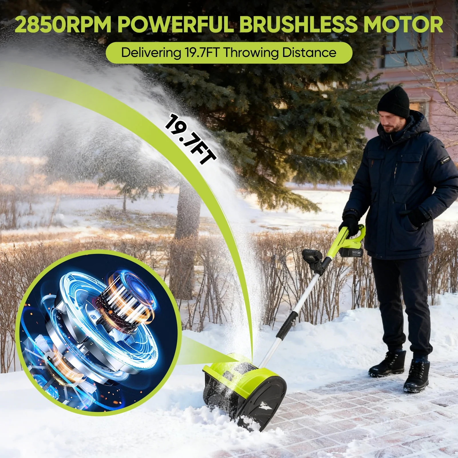 Saker CSS-BL2 Cordless Electric Snow Shovel, 22V Brushless Motor, 12-Inch Clearing Width, 6-Inch Clearing Depth, 2x 5.0Ah Batteries, Adjustable Handle - Image 3