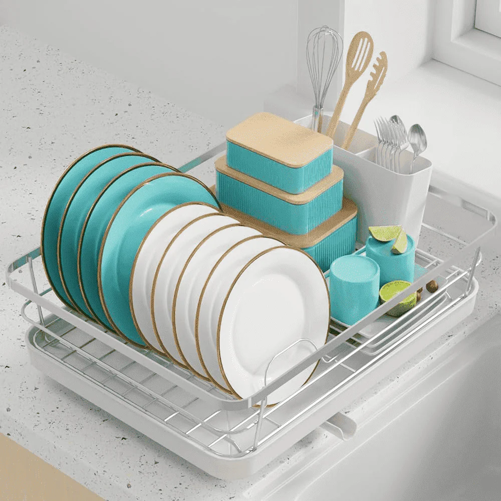 Sakugi US694SI Dish Drying Rack, Compact Dish Racks for Kitchen Counter, Silver, Large