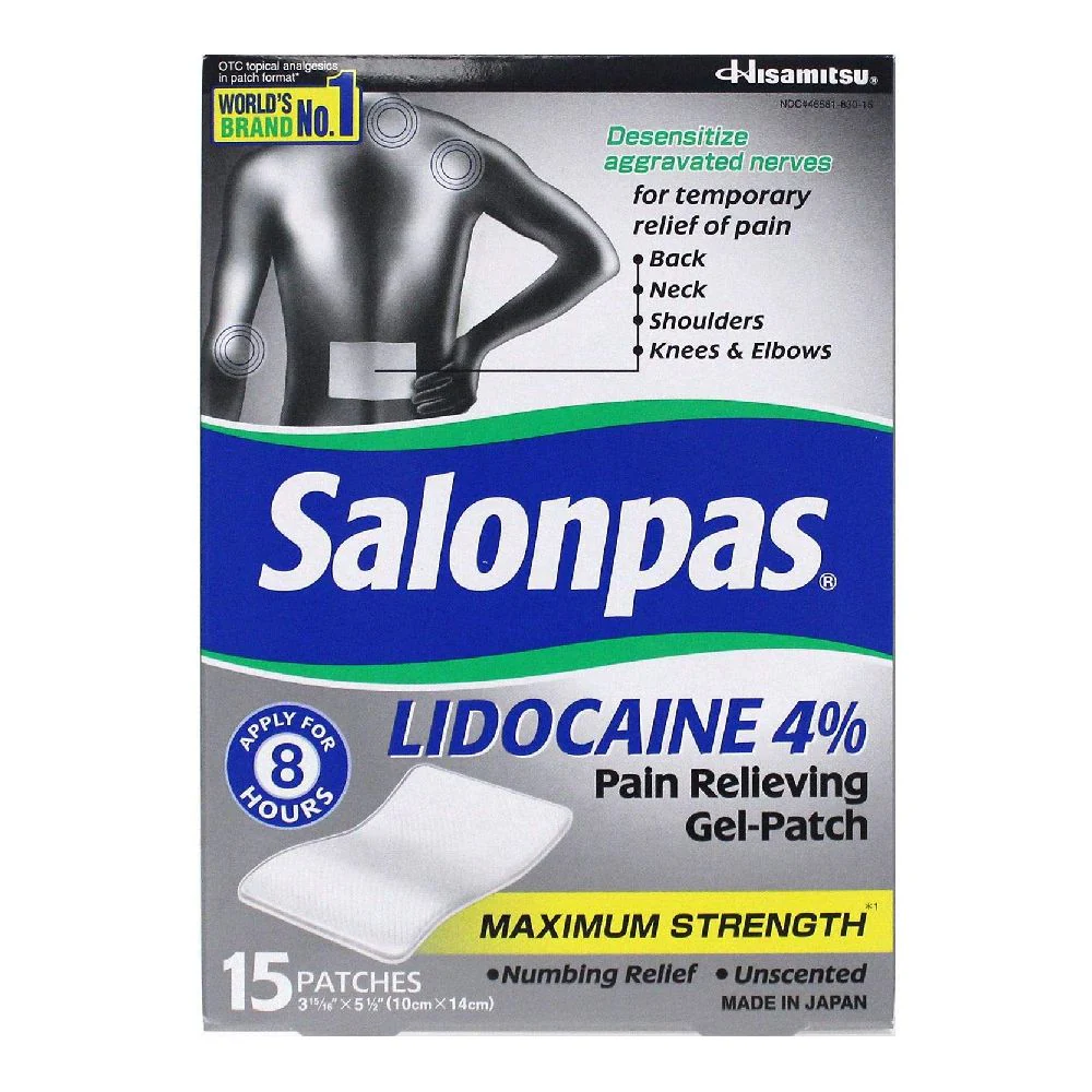 Salonpas 83015 Lidocaine 4 percent Pain Relieving Gel-Patch, 15 Count