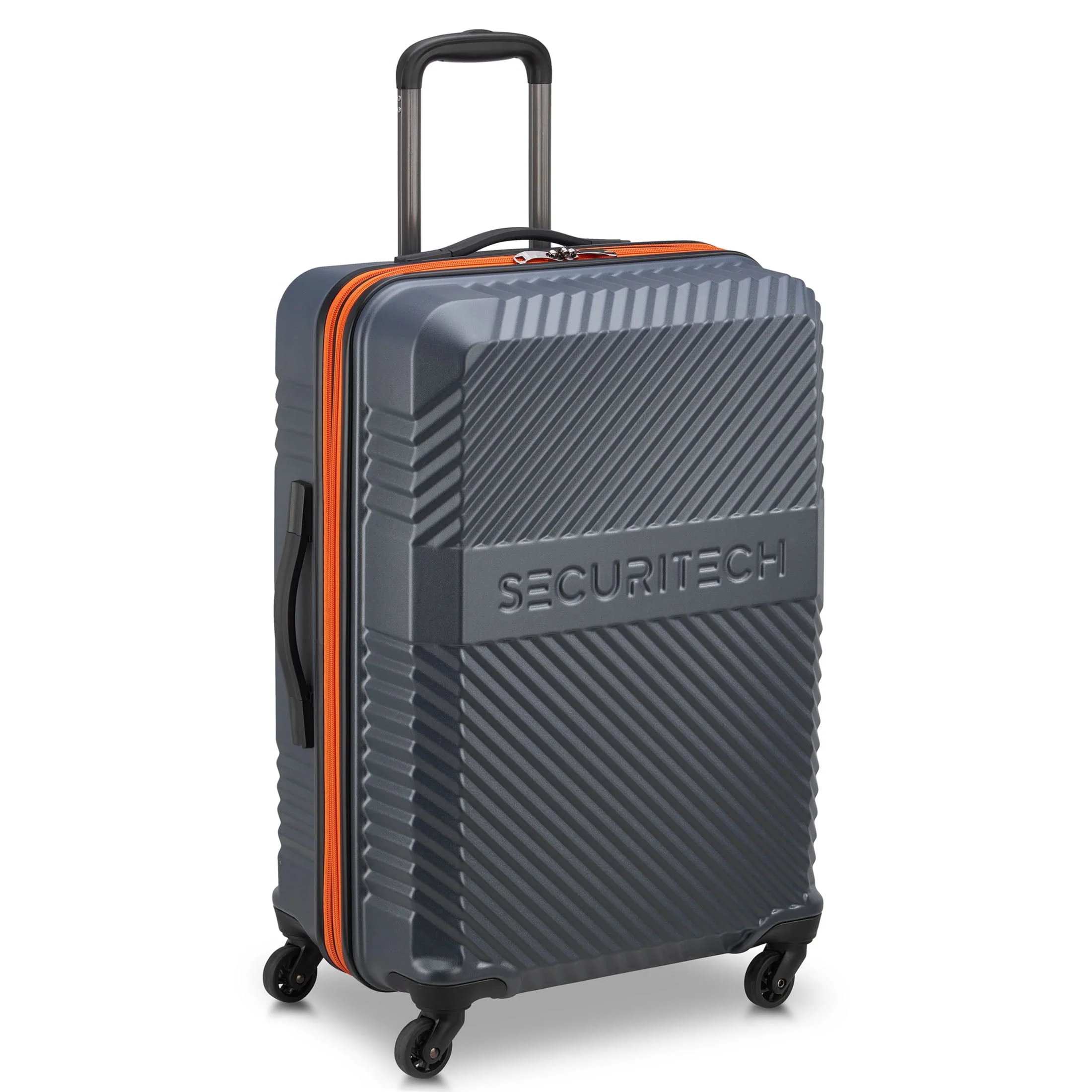 Securitech Patrol 27 Medium Checked Hardside Spinner Luggage, Lightweight Durable Scratch-Resistant ABS Shell, Expandable with Divider Pockets, Charcoal with Orange Accent, 40400682011