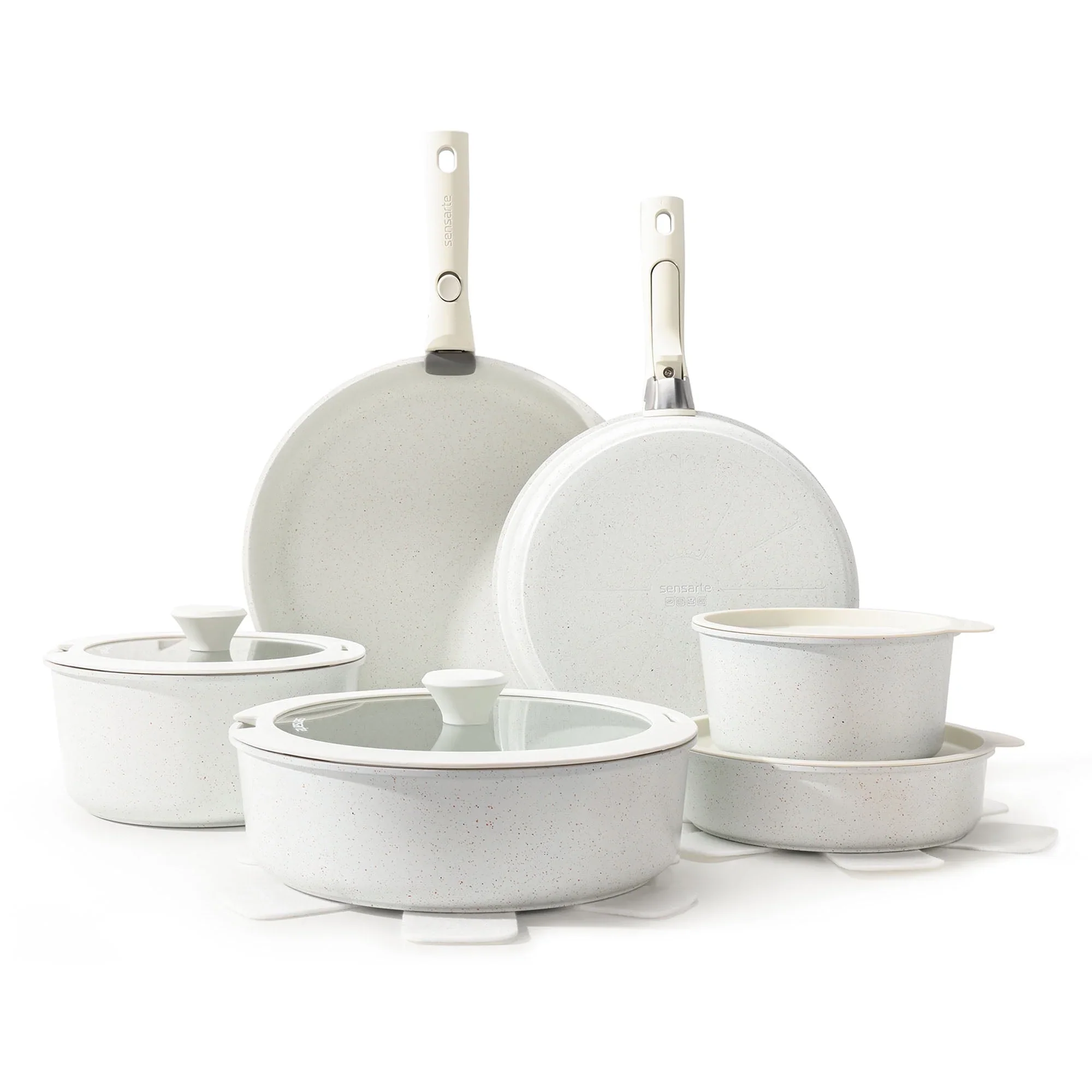 Sensarte SA-SET47-17PCS Nonstick Cookware Sets with Detachable Handles, 17 pcs White