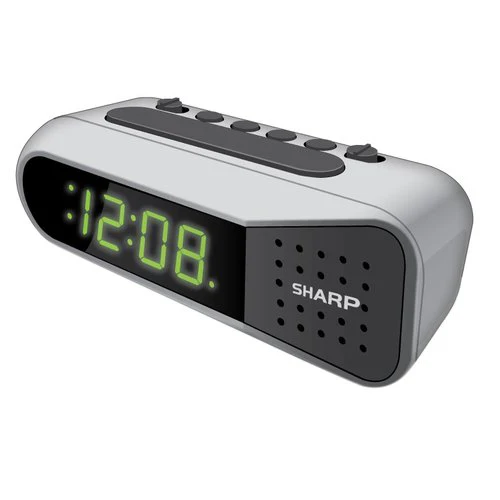 Sharp Digital Ascending Alarm Clock, Silver Case with Green LEDs, SPC100D - Image 2