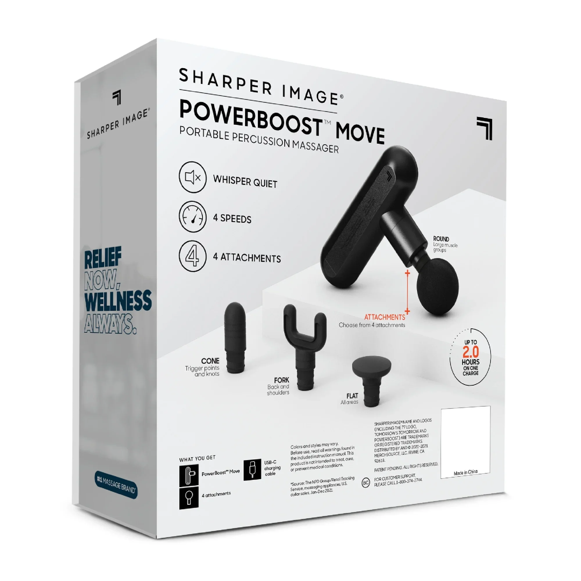Sharper Image 1017214 Powerboost Move Deep Tissue Portable Percussion Massager, Black - Image 2
