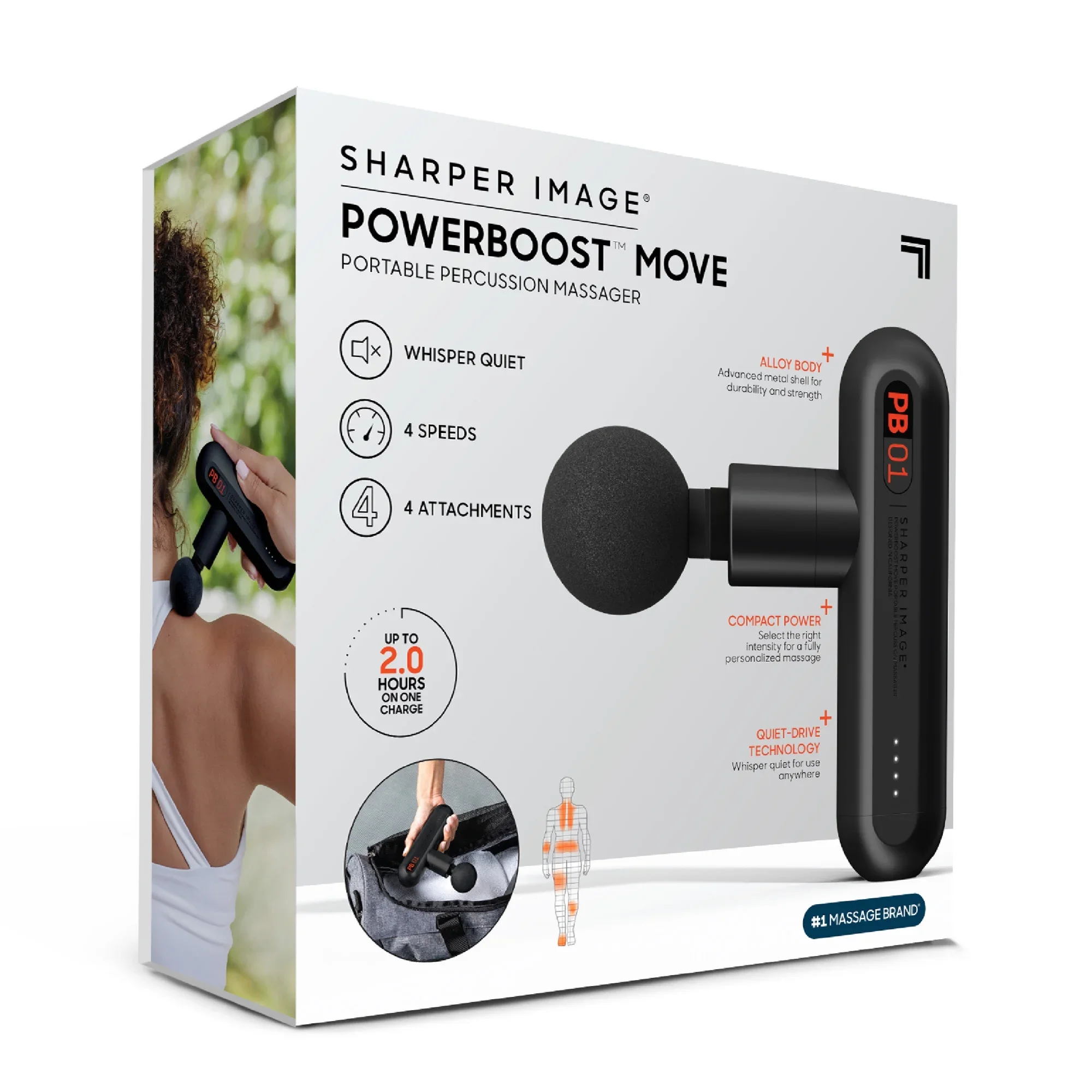 Sharper Image 1017214 Powerboost Move Deep Tissue Portable Percussion Massager, Black - Image 3