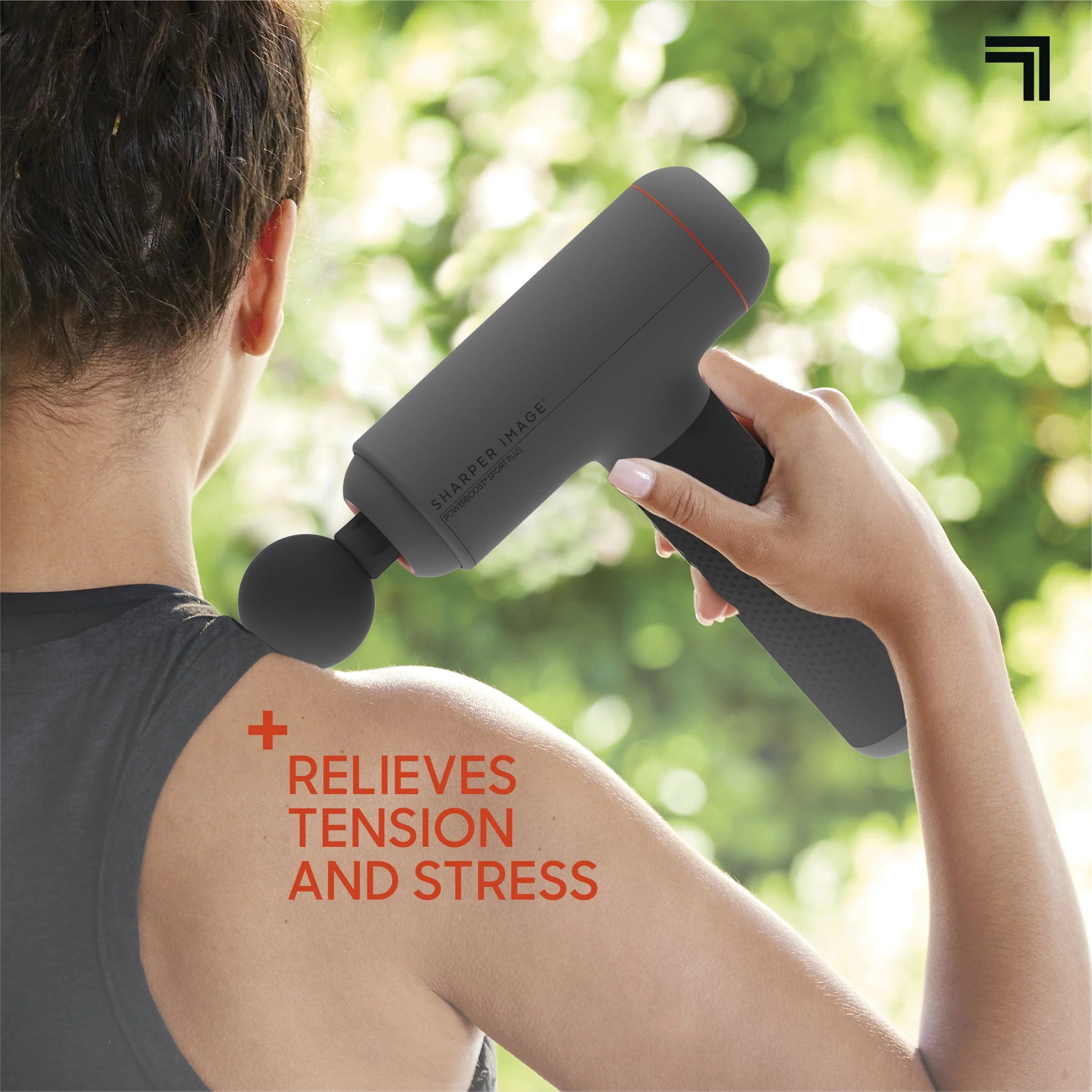 Sharper Image 1018499 PowerBoost Sport Plus Massage Gun, Deep Tissue Percussion, 7 Speed Settings, 5 Attachments, Black - Image 5