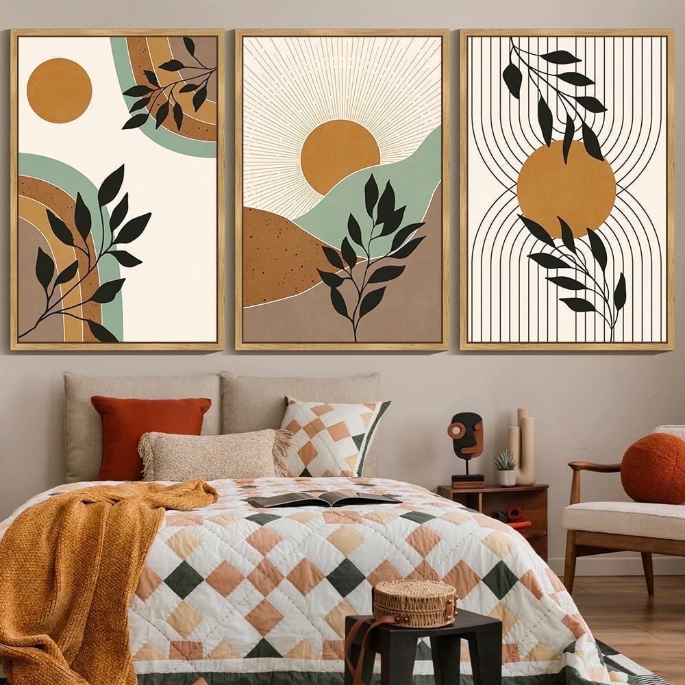 SHENIFY Large 3-Piece Natural Framed Sage Plant Botanical Wall Art Set, Boho Minimalist Abstract Canvas Prints, 24x36 in