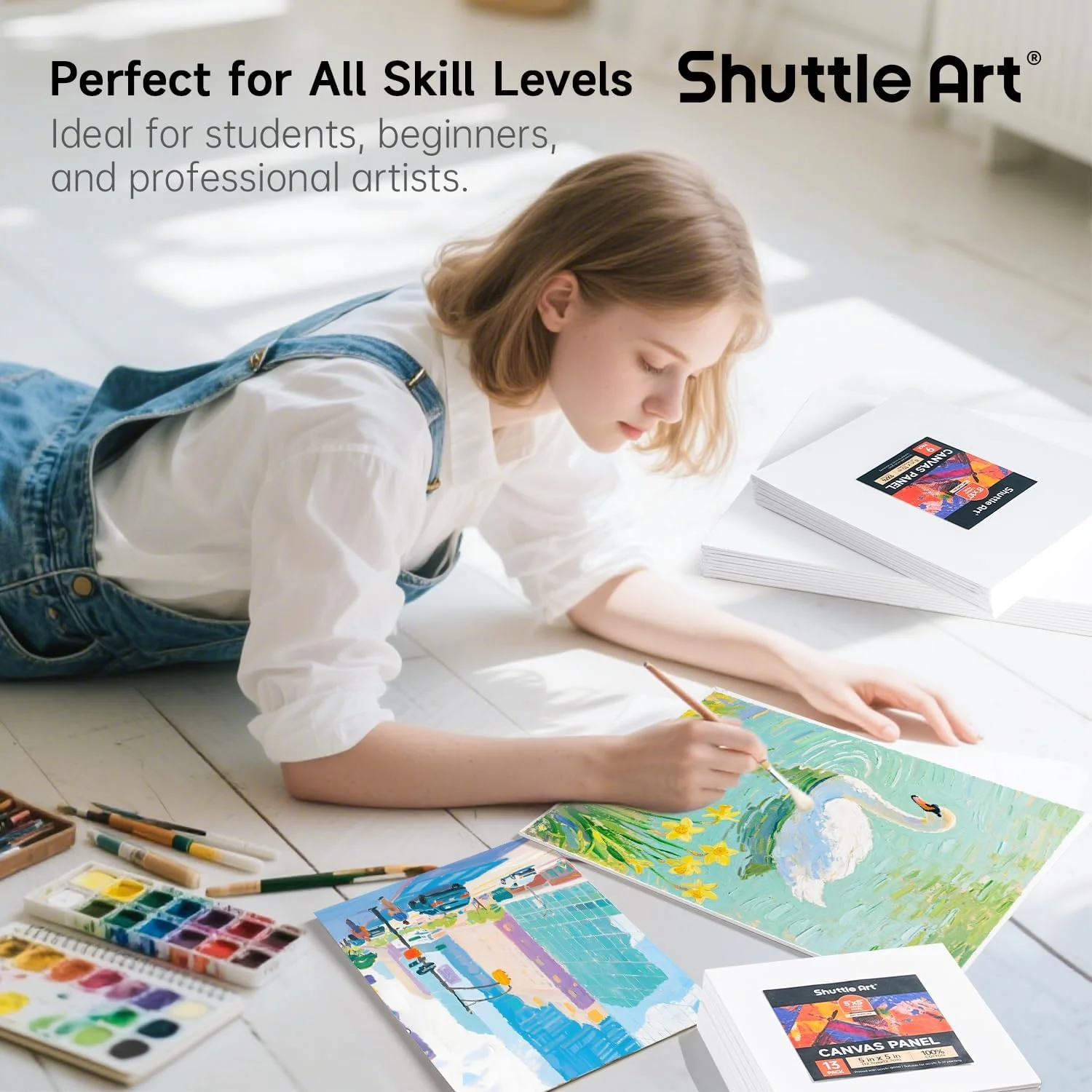 Shuttle Art 36 Pack Painting Canvas Panels, Multi-Size 5x7, 8x10, 9x12, 11x14 Inch, 100% Cotton, Triple Primed, White, SA PCP36 - Image 6